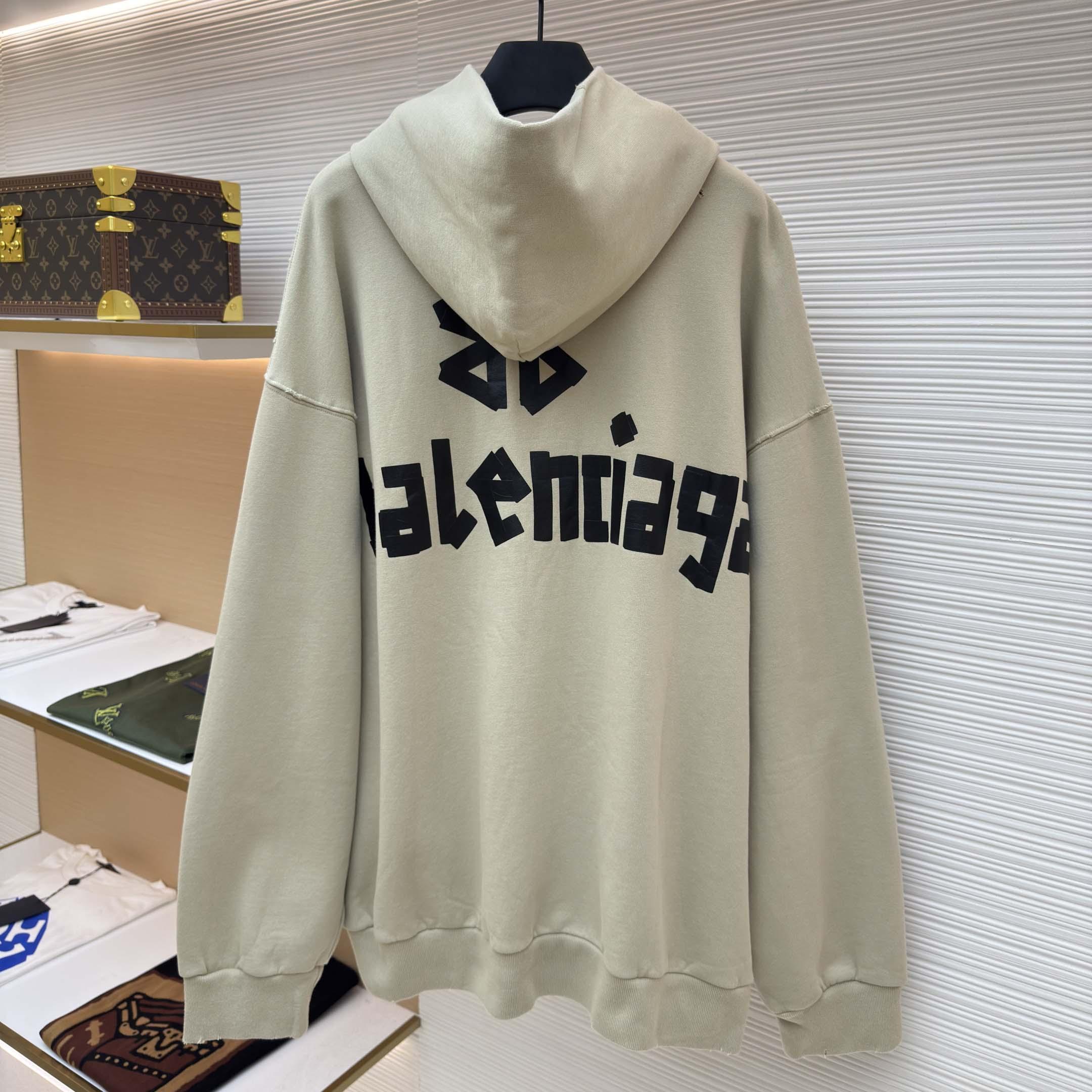 Balenciaga Tape Type Ripped Hoodie In Beige Dry leece - FashionPlug