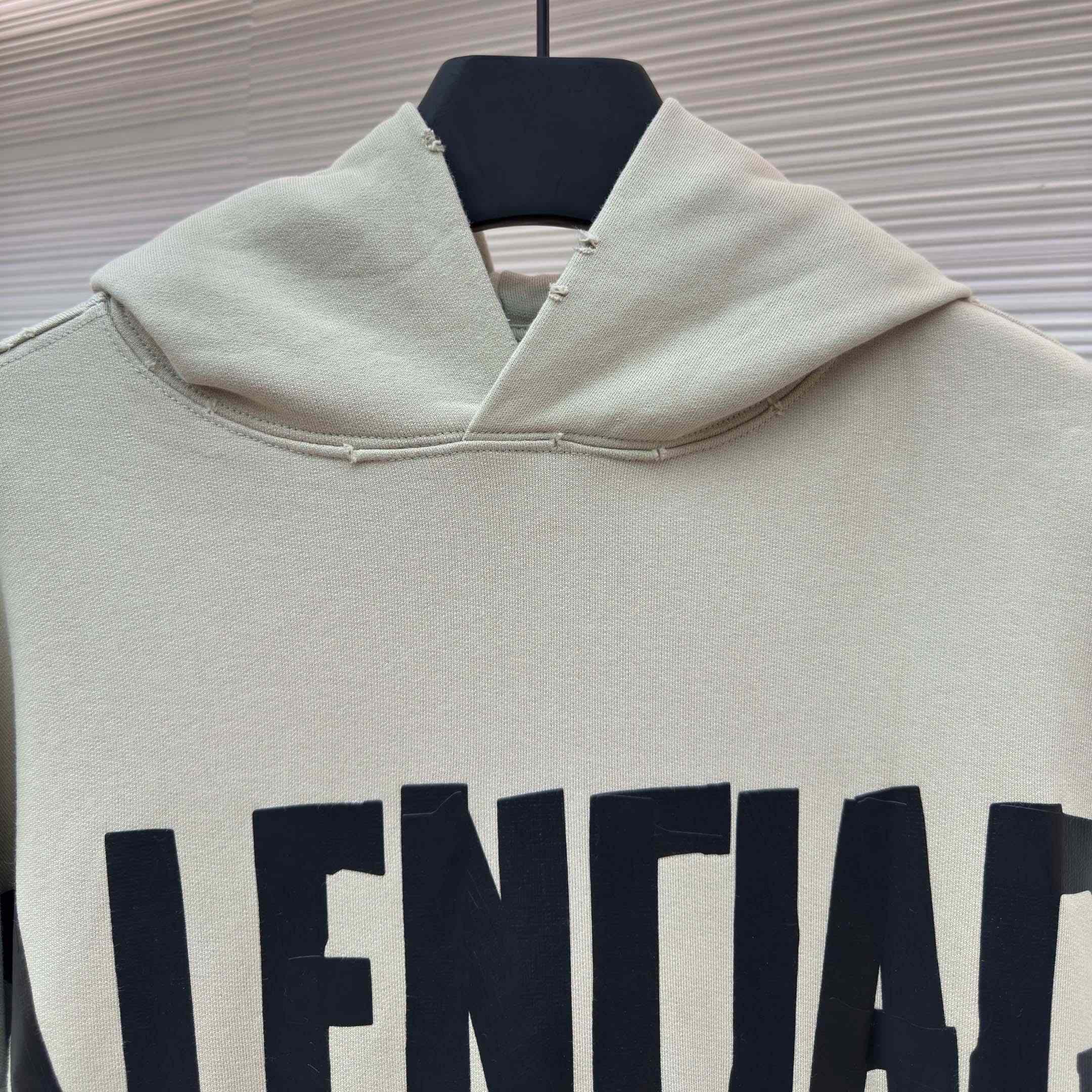 Balenciaga Tape Type Ripped Hoodie In Beige Dry leece - FashionPlug