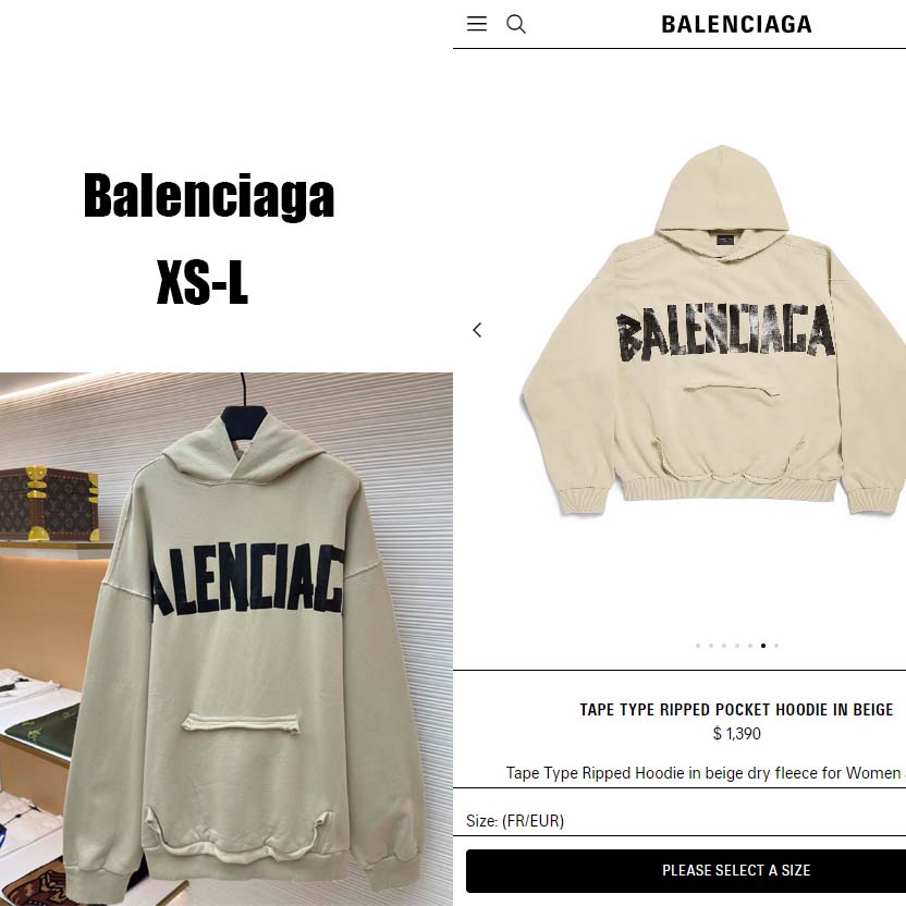 Balenciaga Tape Type Ripped Hoodie In Beige Dry leece - FashionPlug