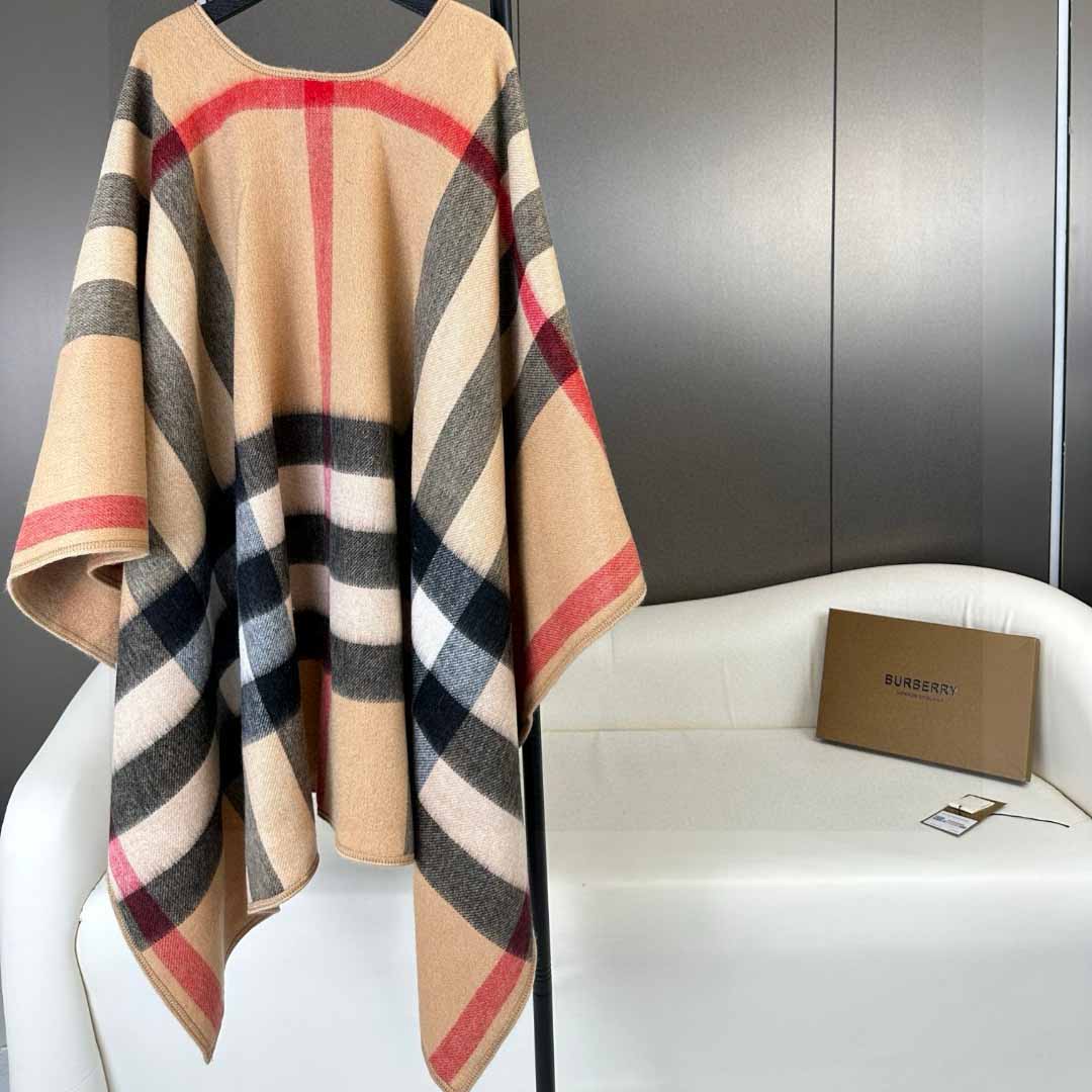 Burberry Reversible Monogram Wool Cashmere Jacquard Cape - FashionPlug
