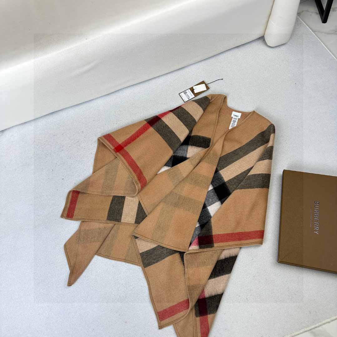 Burberry Reversible Monogram Wool Cashmere Jacquard Cape - FashionPlug