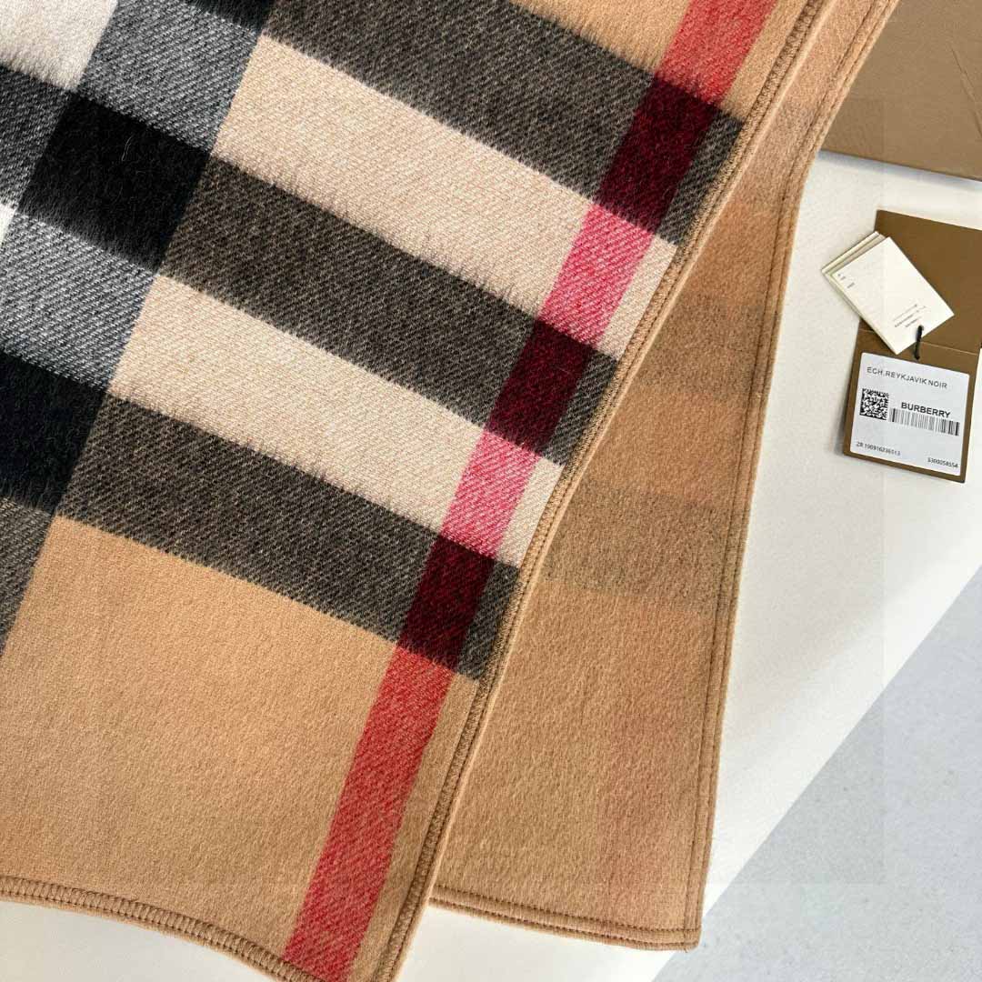 Burberry Reversible Monogram Wool Cashmere Jacquard Cape - FashionPlug