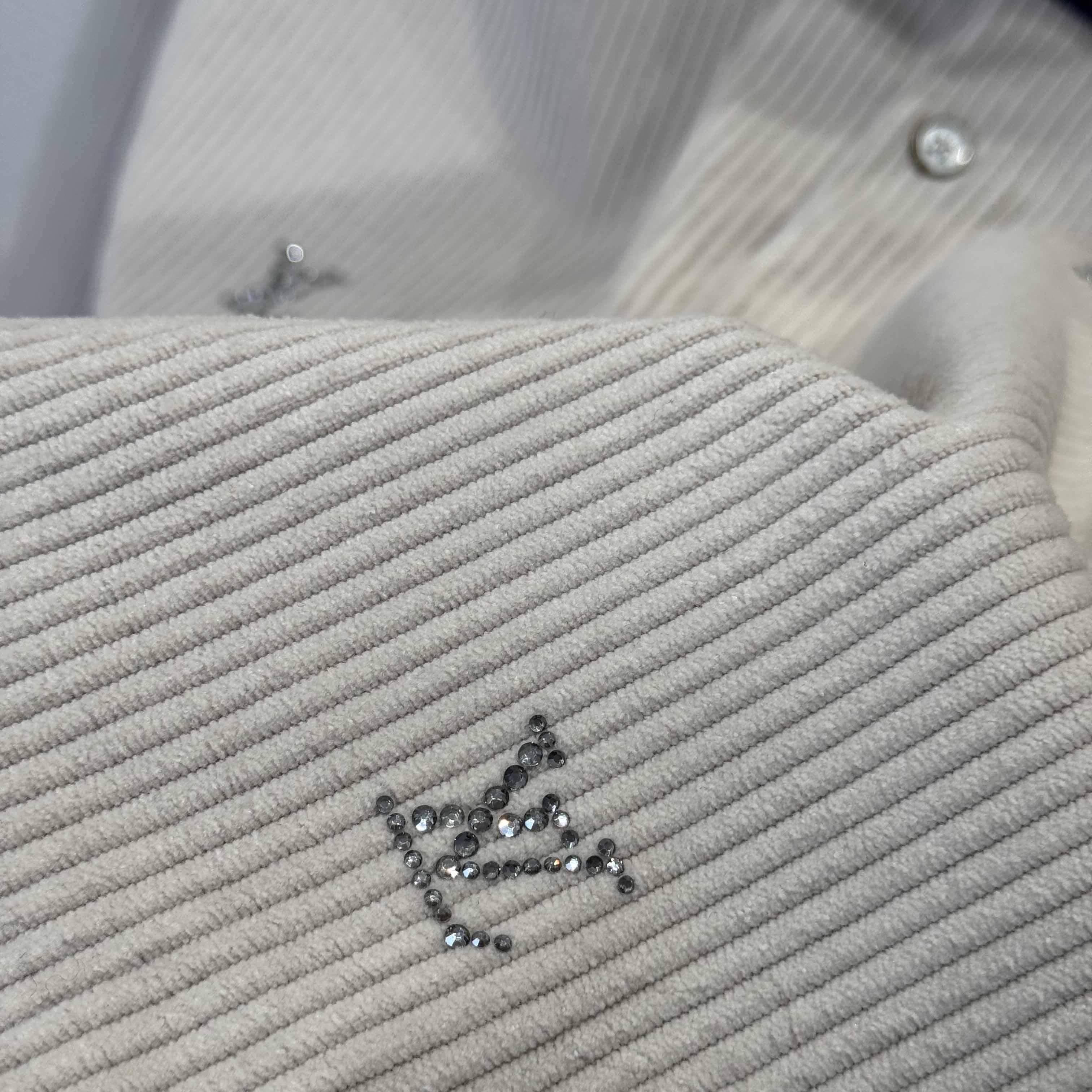 Louis Vuitton LV Blason Embellished Long-Sleeved Corduroy Shirt   1AIKBT - FashionPlug