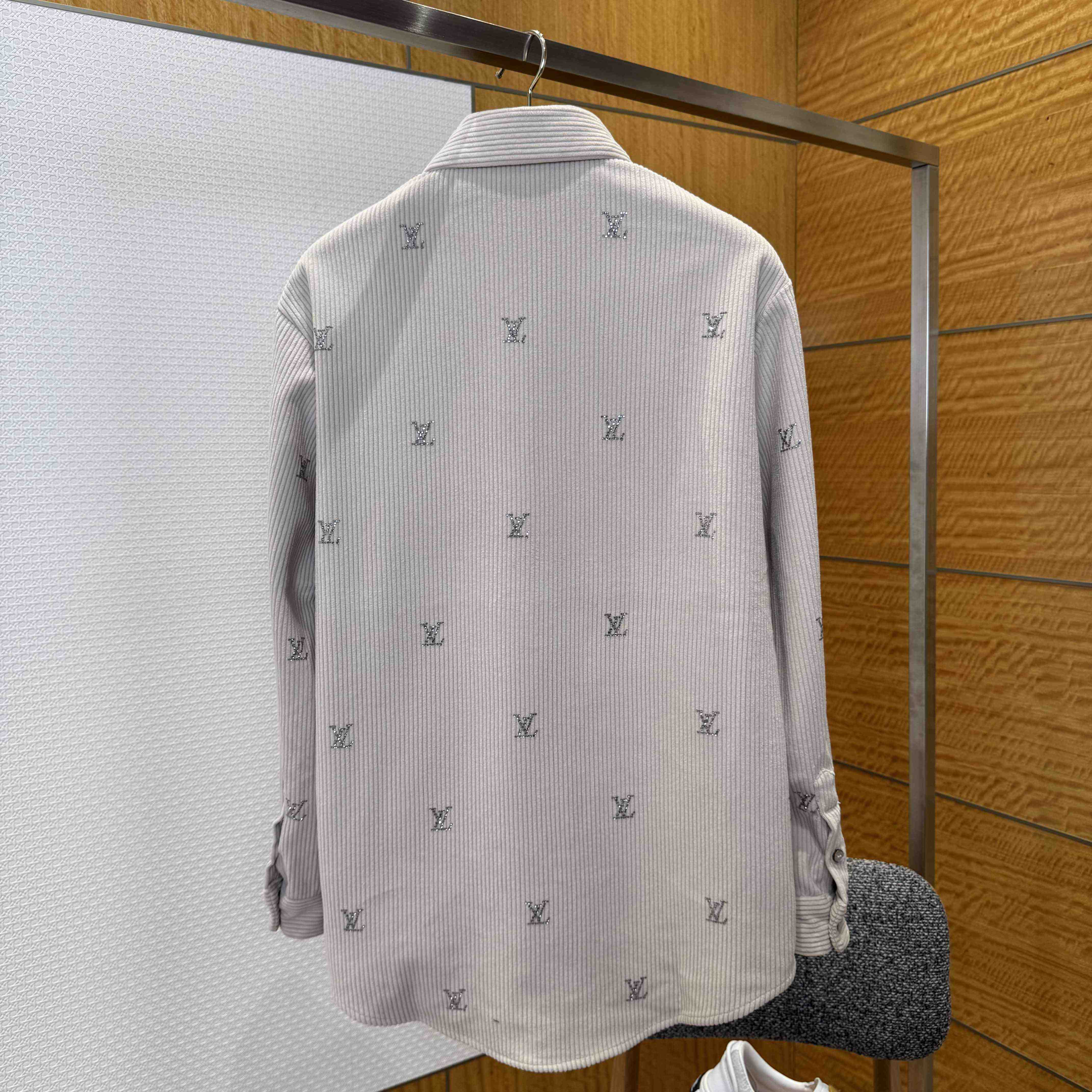 Louis Vuitton LV Blason Embellished Long-Sleeved Corduroy Shirt   1AIKBT - FashionPlug