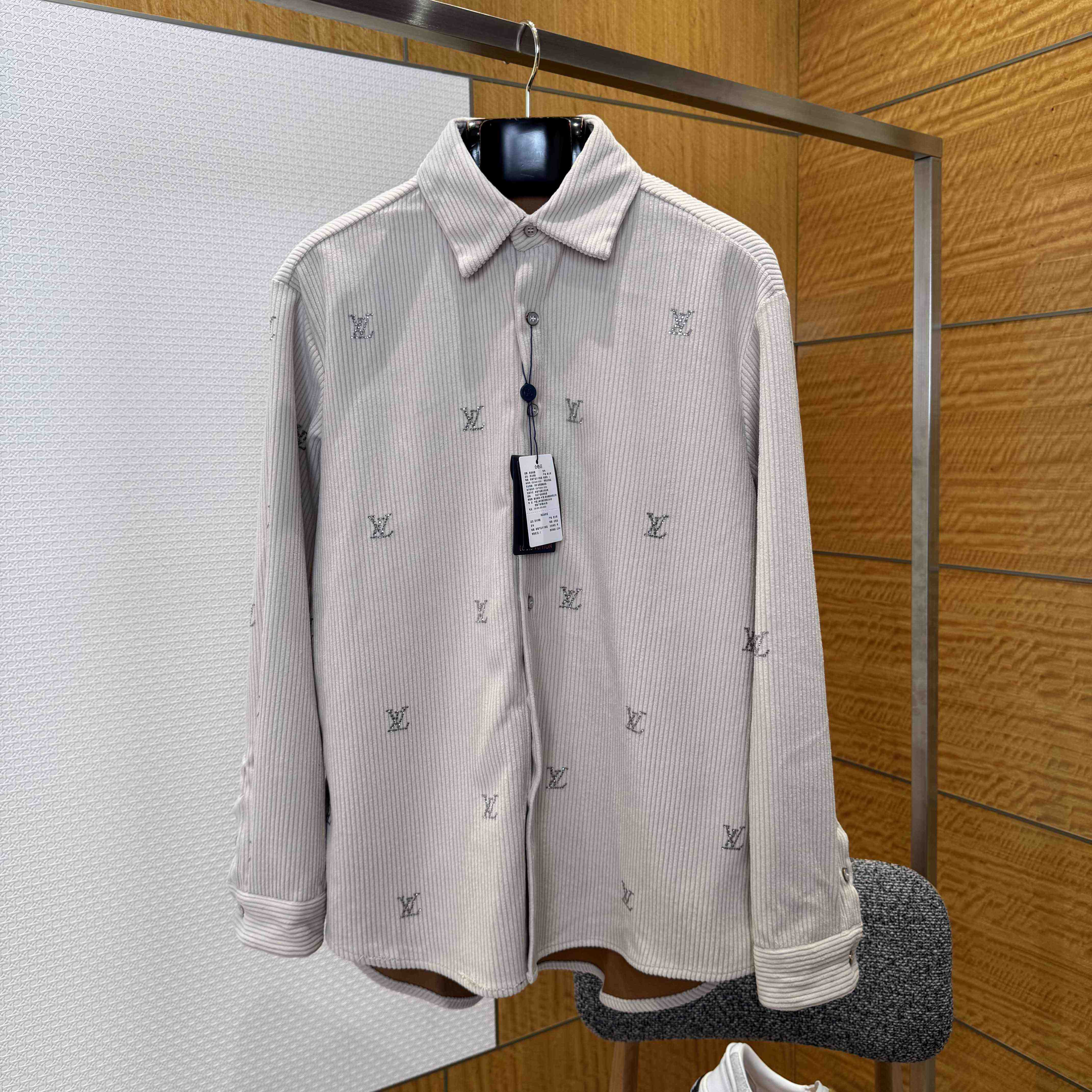 Louis Vuitton LV Blason Embellished Long-Sleeved Corduroy Shirt   1AIKBT - FashionPlug