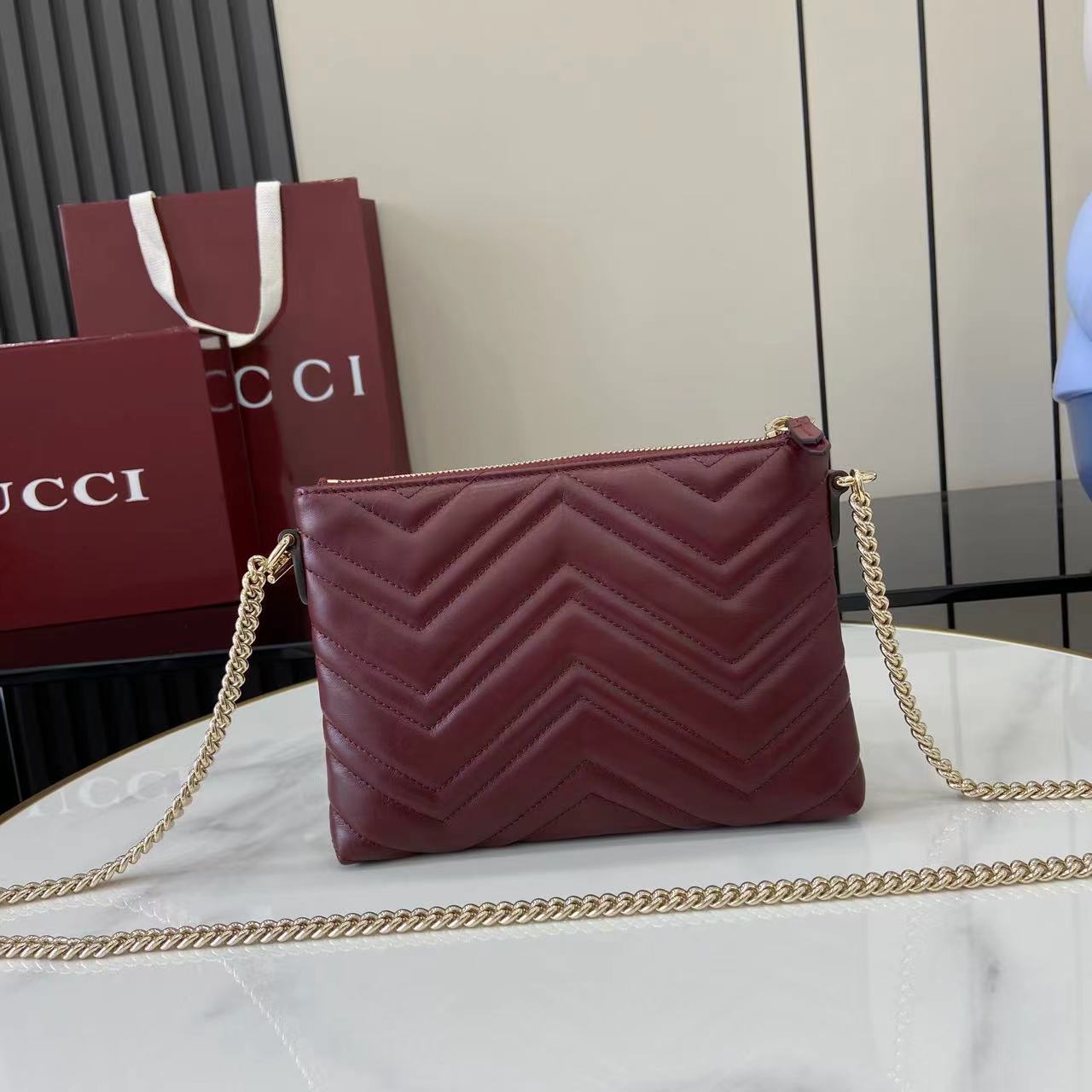 Gucci GG Marmont Pochette With Chain - FashionPlug