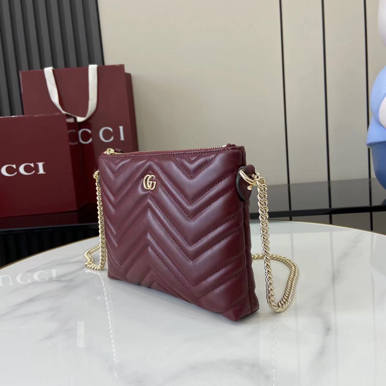 Gucci GG Marmont Pochette With Chain - FashionPlug