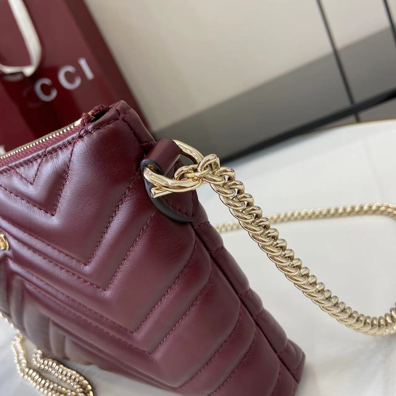 Gucci GG Marmont Pochette With Chain - FashionPlug