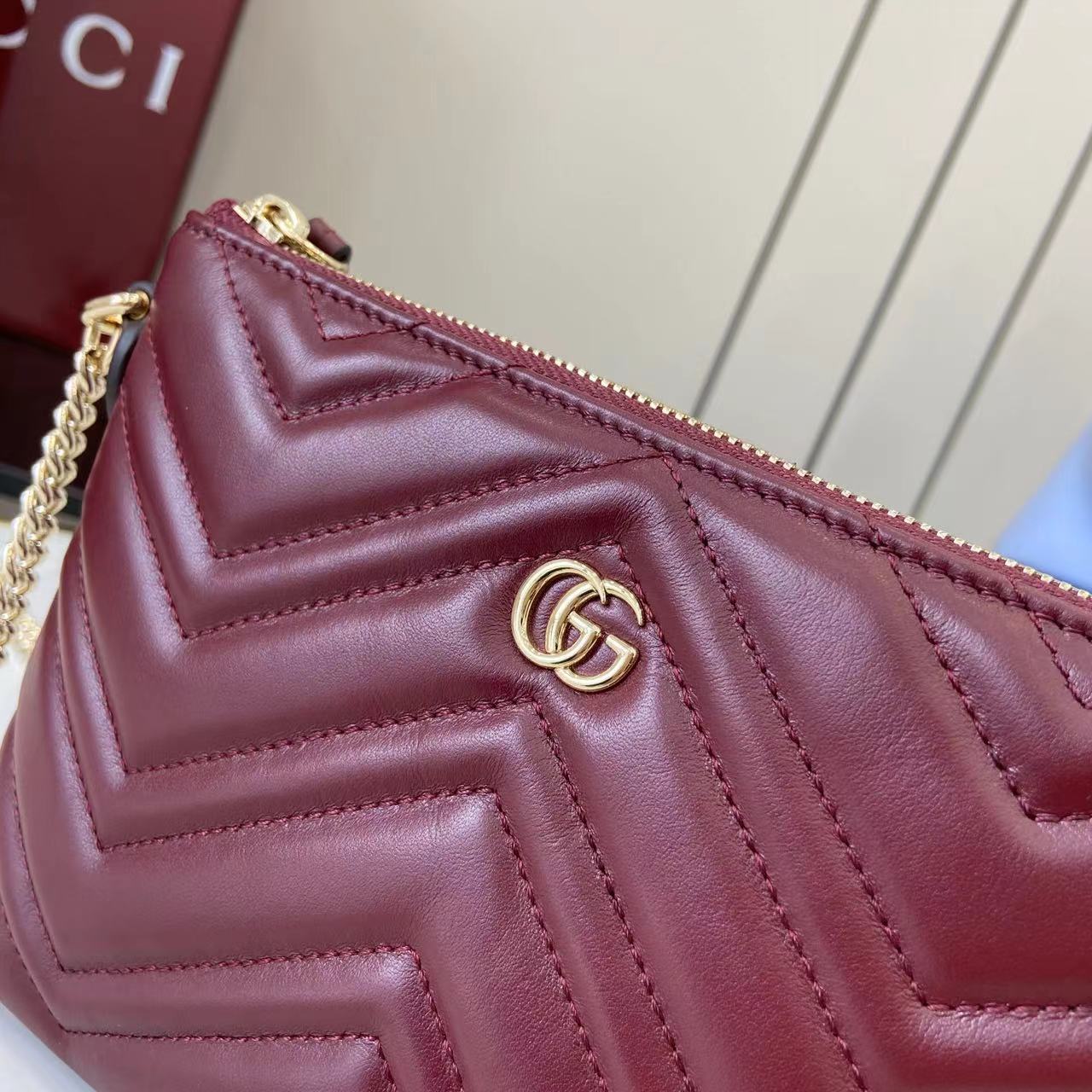 Gucci GG Marmont Pochette With Chain - FashionPlug