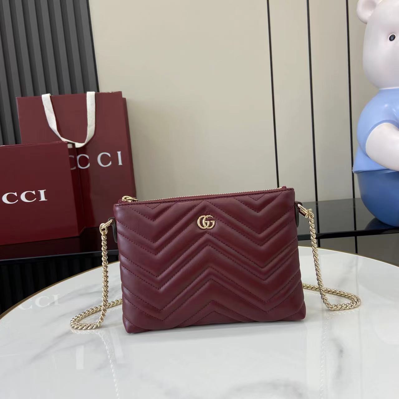 Gucci GG Marmont Pochette With Chain - FashionPlug