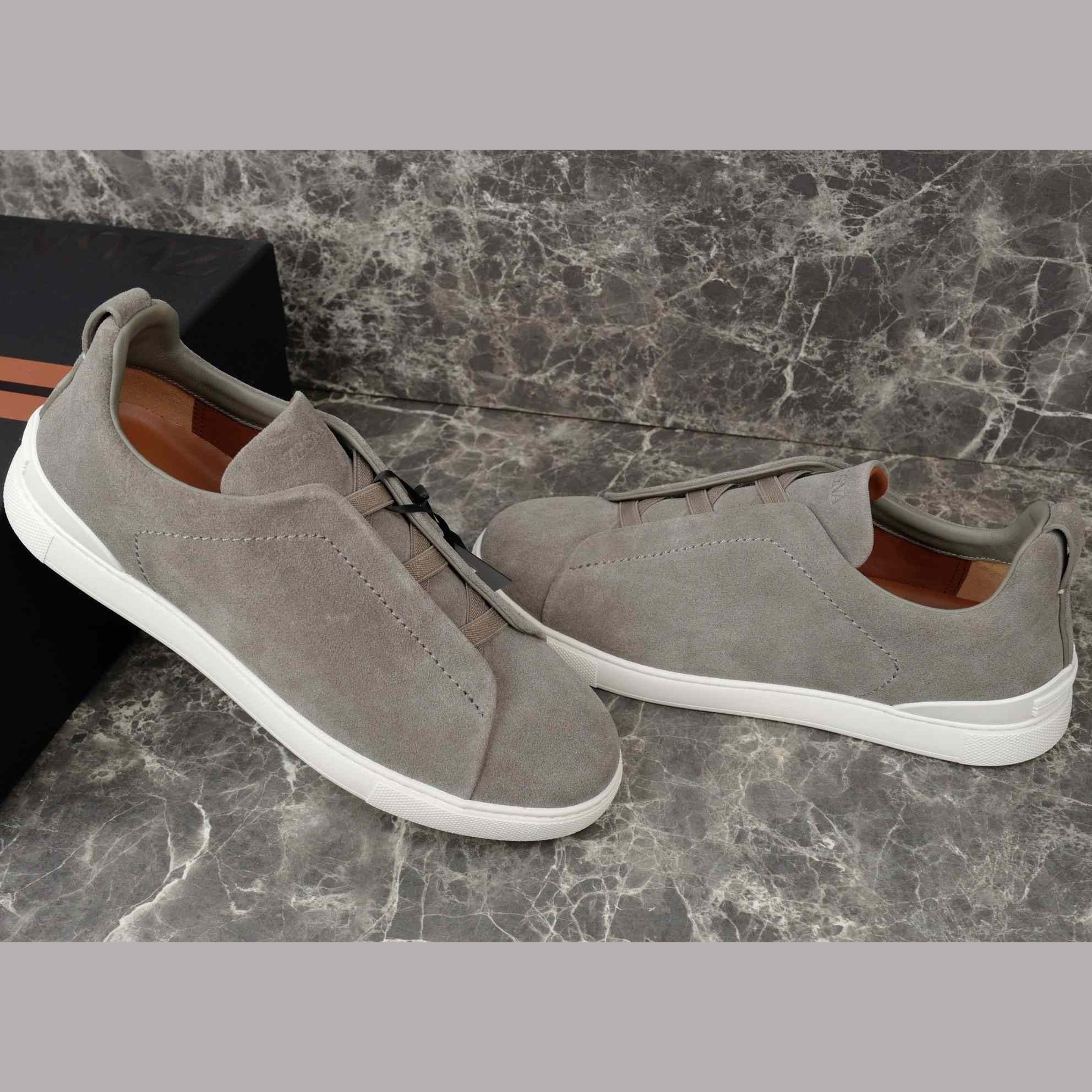 Zegna Utility Blue suede Triple Stitch™ Sneakers - FashionPlug