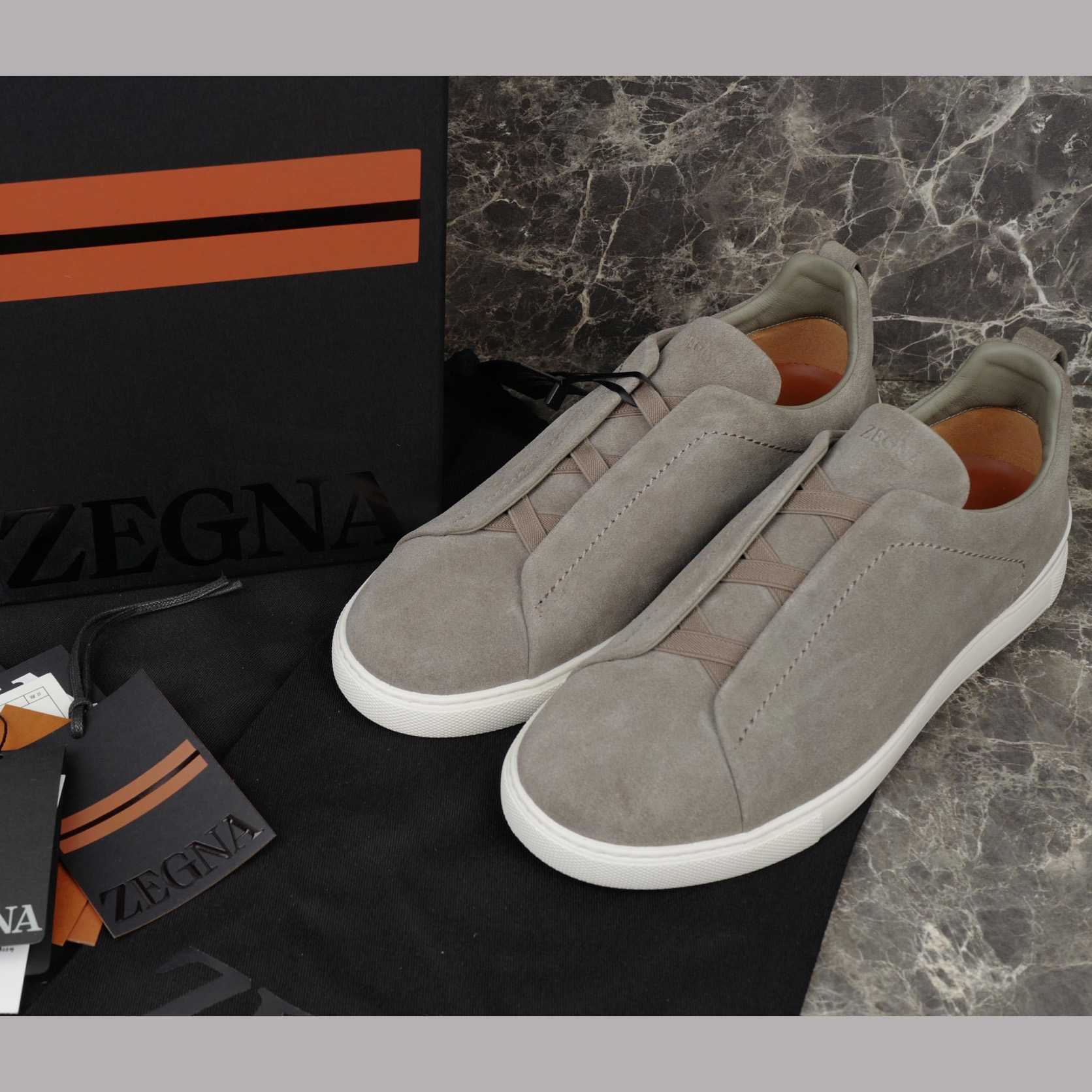 Zegna Utility Blue suede Triple Stitch™ Sneakers - FashionPlug