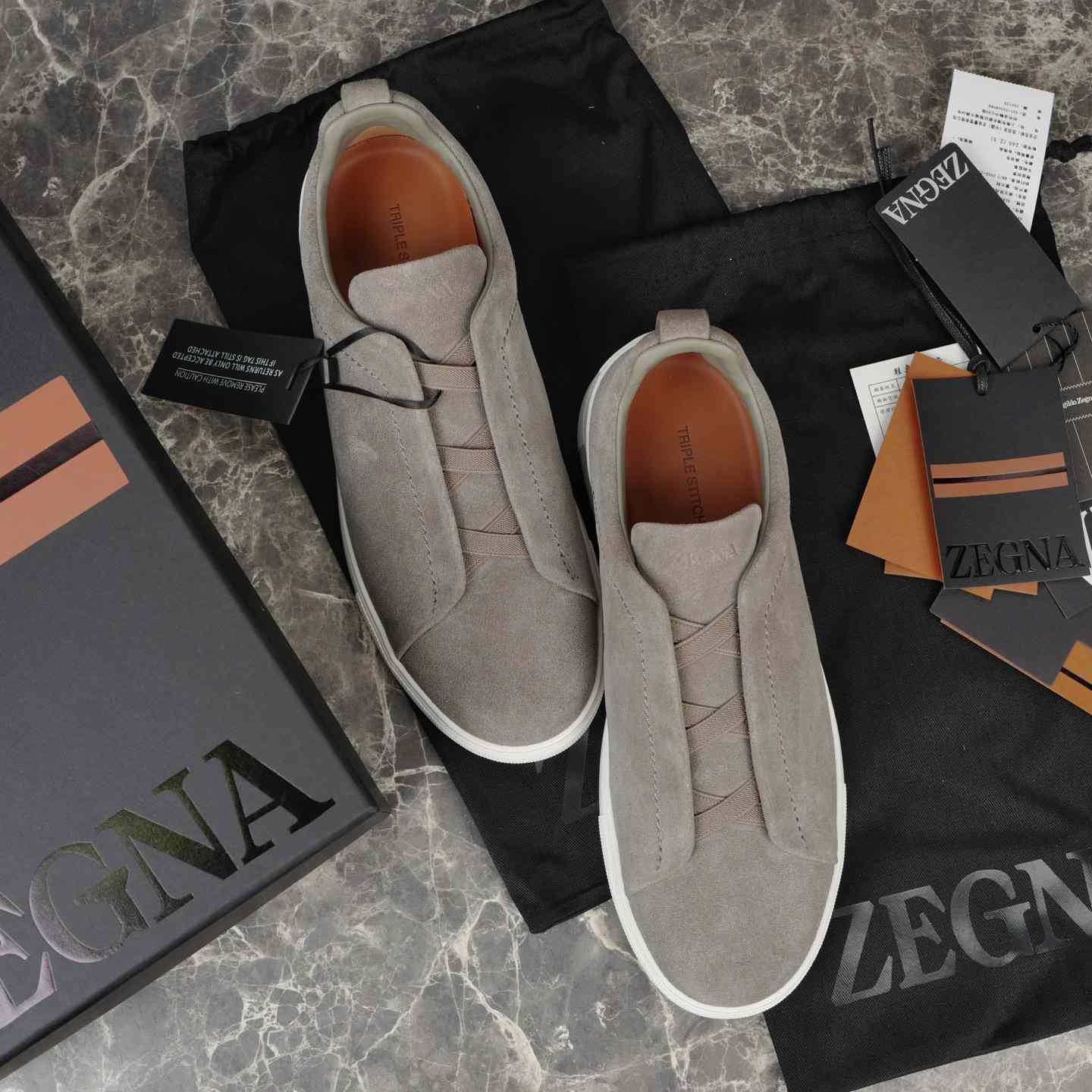 Zegna Utility Blue suede Triple Stitch™ Sneakers - FashionPlug