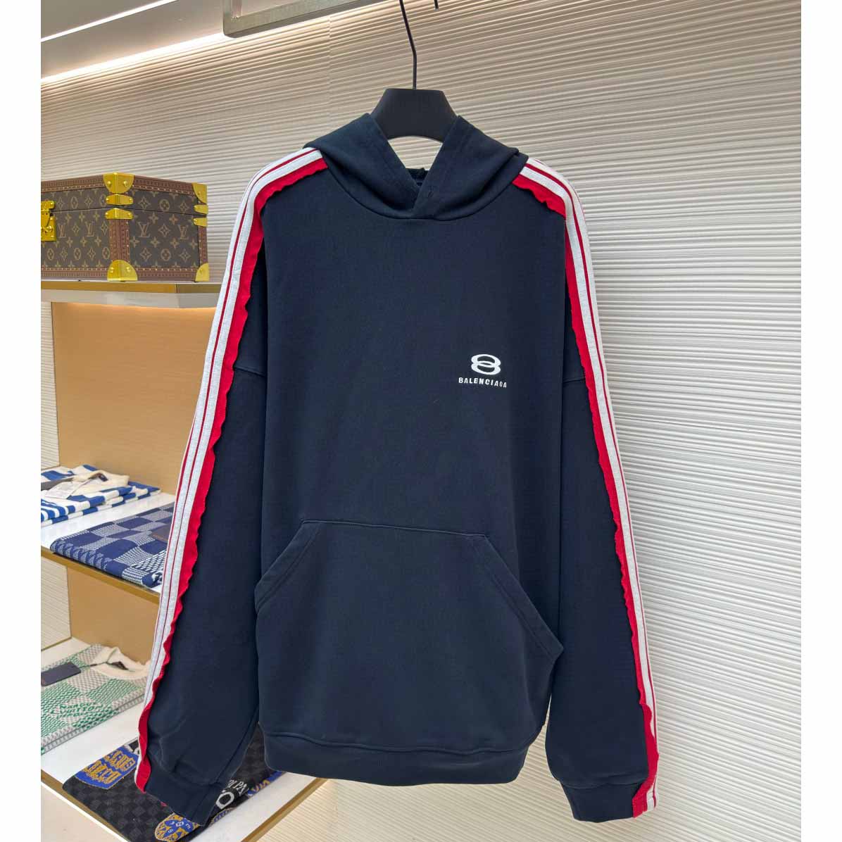 Balenciaga Unity Sports Icon Large Hoodie in faded black and white dry fleece - FashionPlug