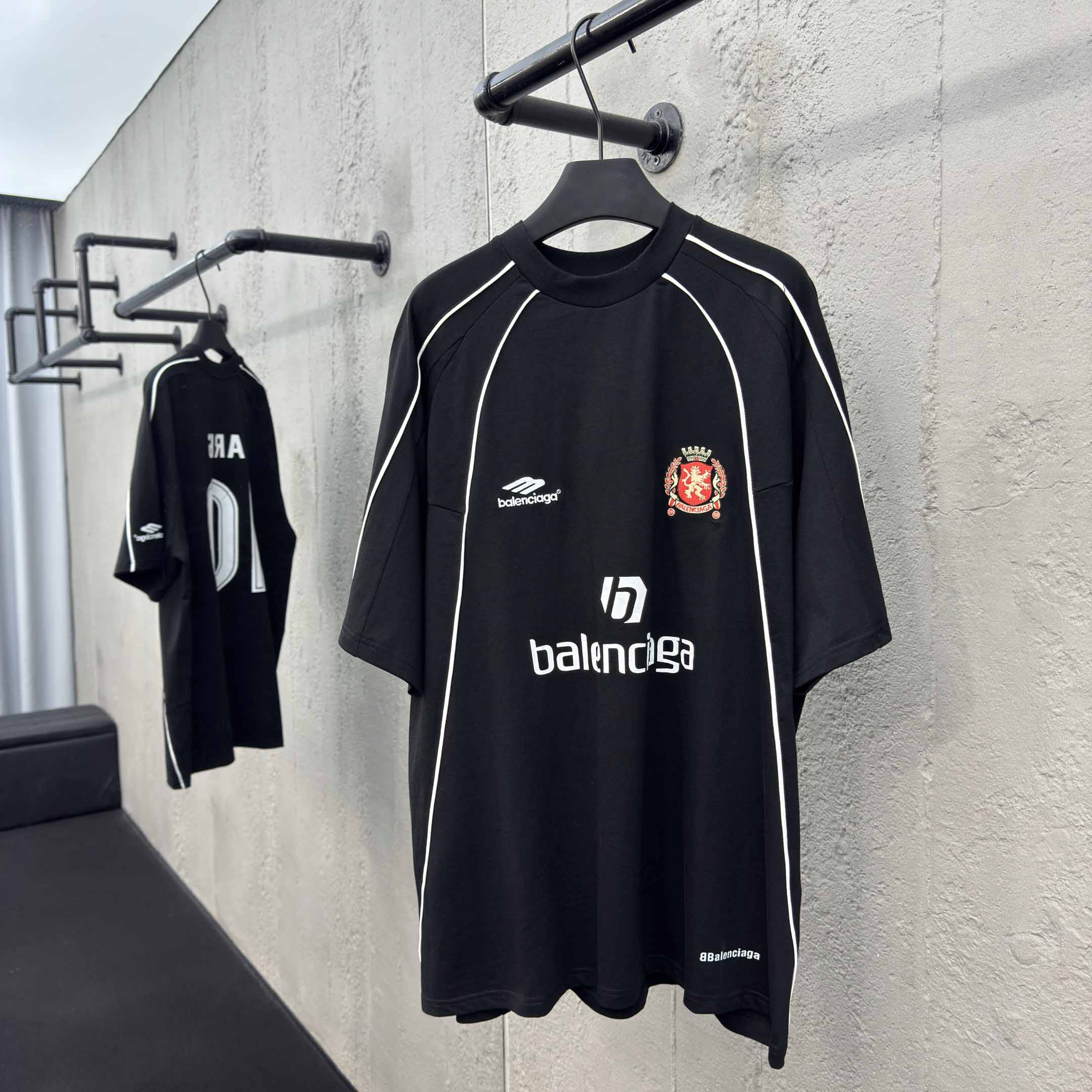 Balenciaga Paris Soccer T-Shirt Oversized In Black - FashionPlug