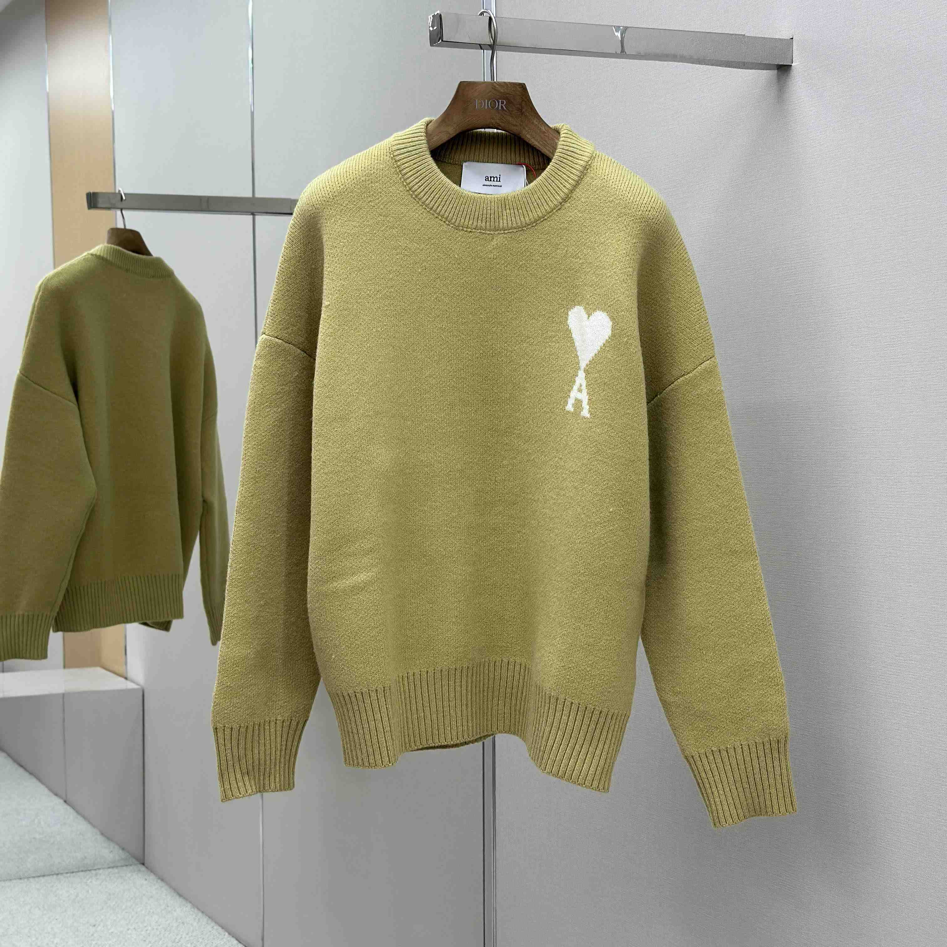 AMI Paris Yellow Alpaca Ami De Coeur Crewneck Sweater - FashionPlug