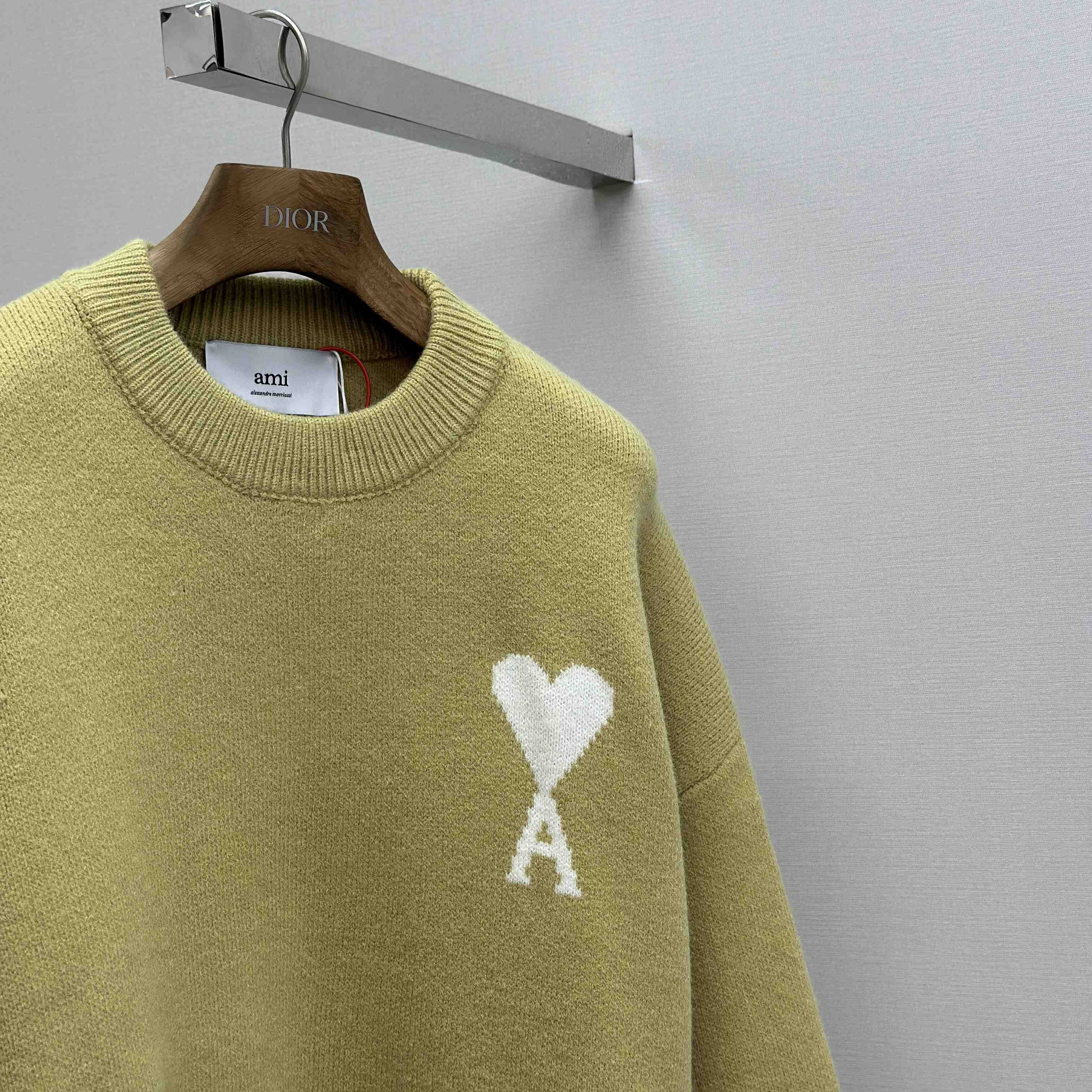 AMI Paris Yellow Alpaca Ami De Coeur Crewneck Sweater - FashionPlug