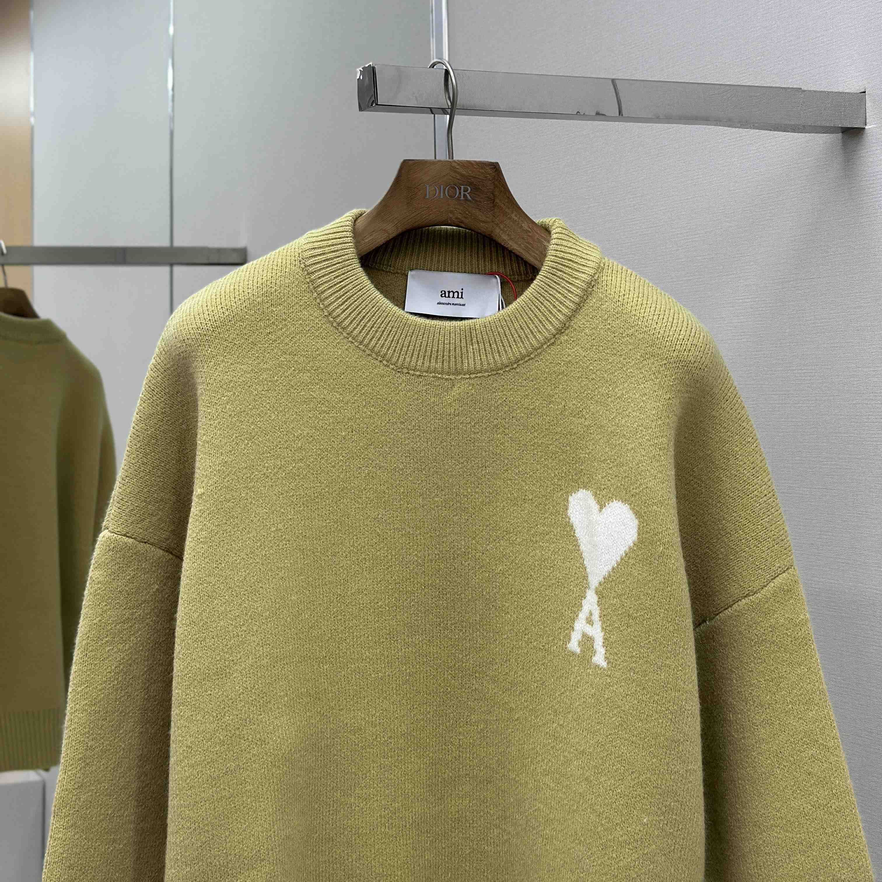 AMI Paris Yellow Alpaca Ami De Coeur Crewneck Sweater - FashionPlug