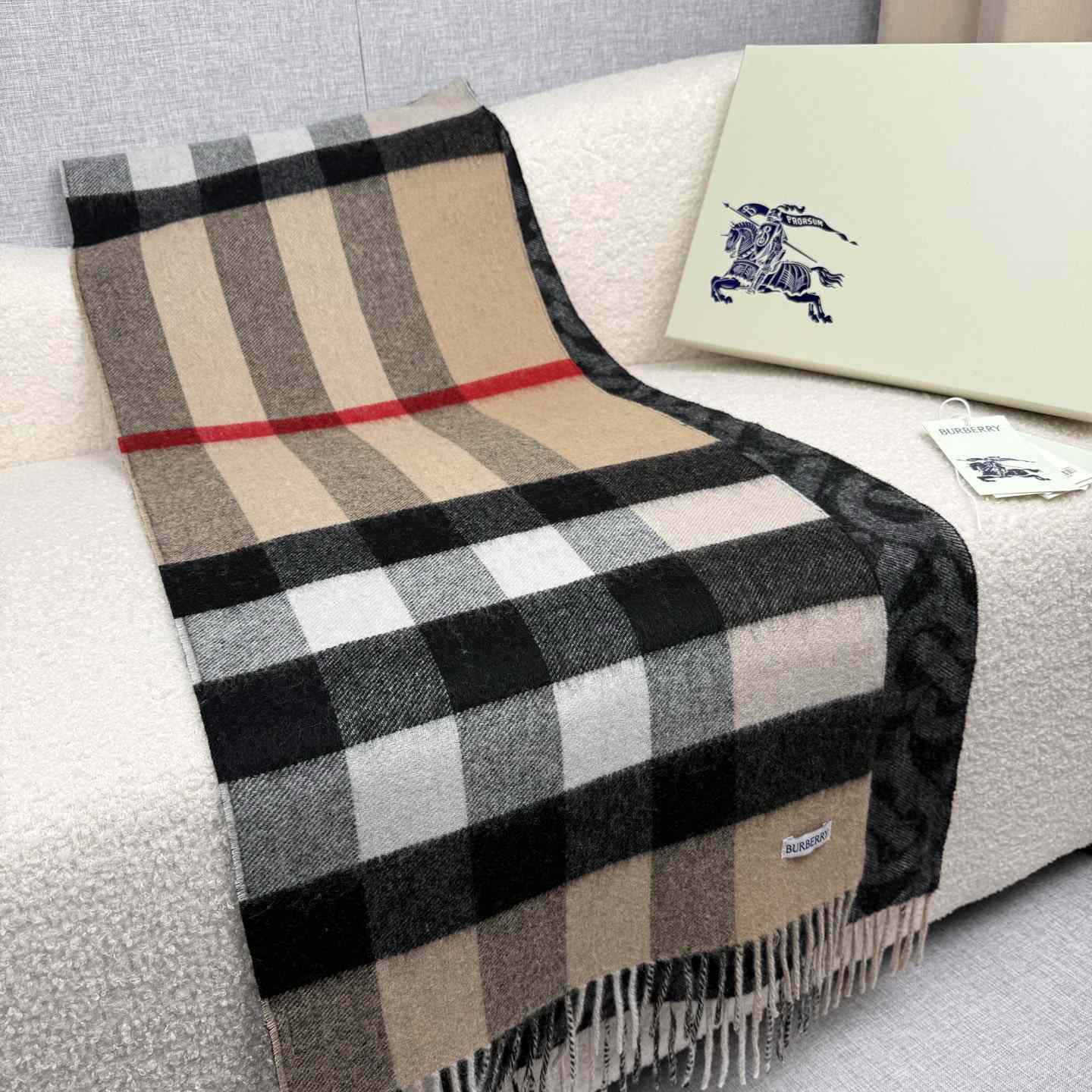 Burberry Reversible Check And Monogram Cashmere Scarf  - FashionPlug