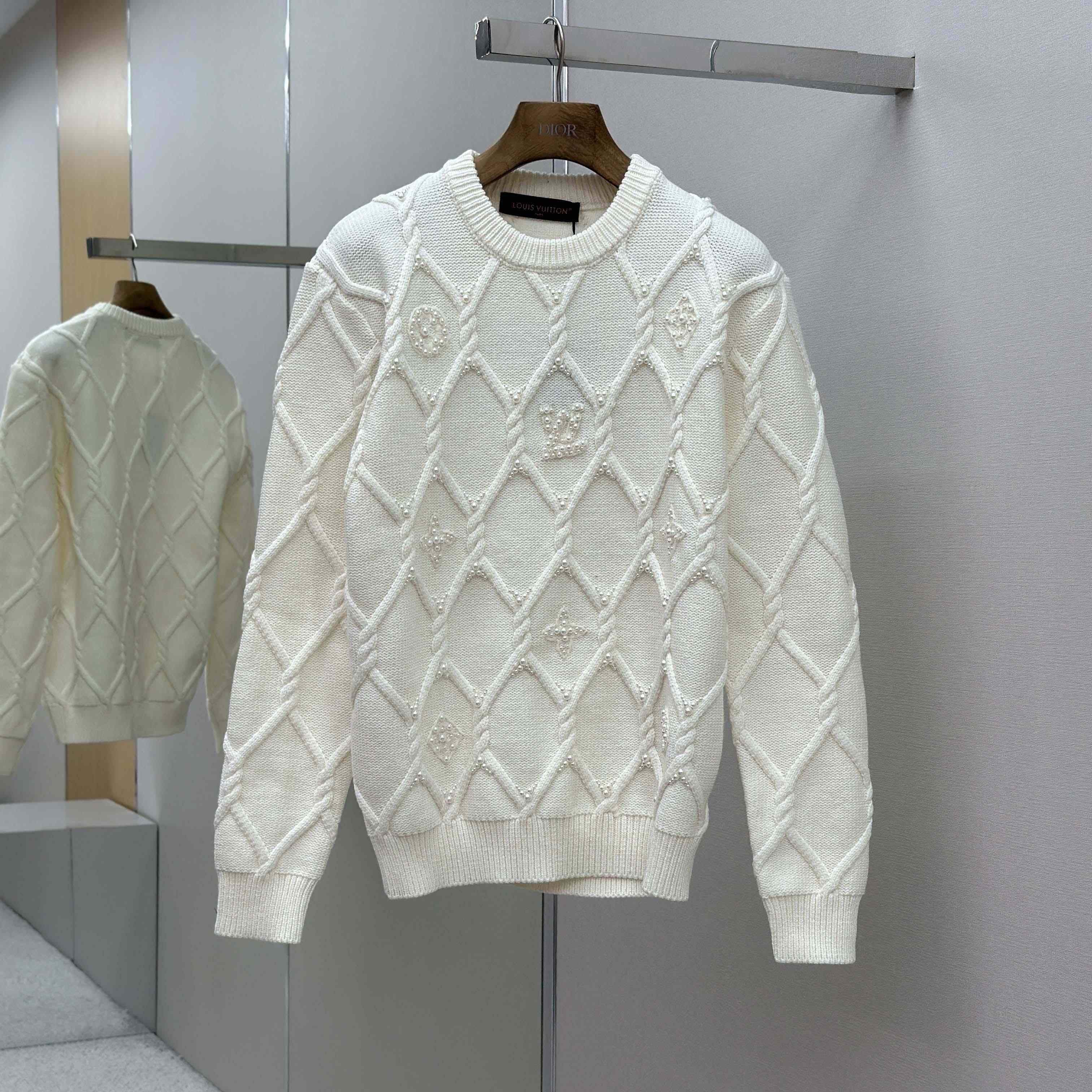 Louis Vuitton Embellished Cable Knit Wool Blend Pullover   1AGJUZ - FashionPlug