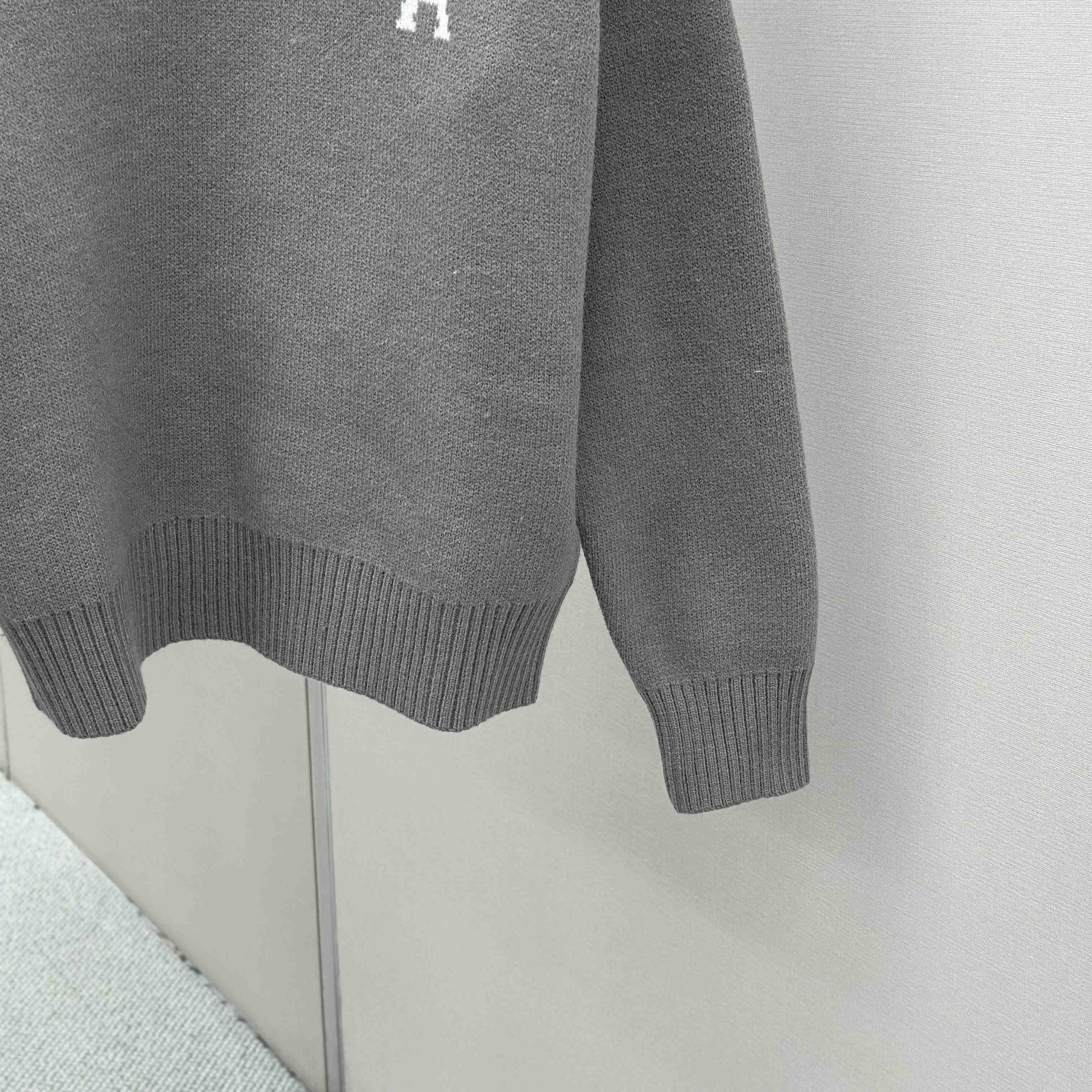AMI Paris Grey Alpaca Ami De Coeur Crewneck Sweater  - FashionPlug