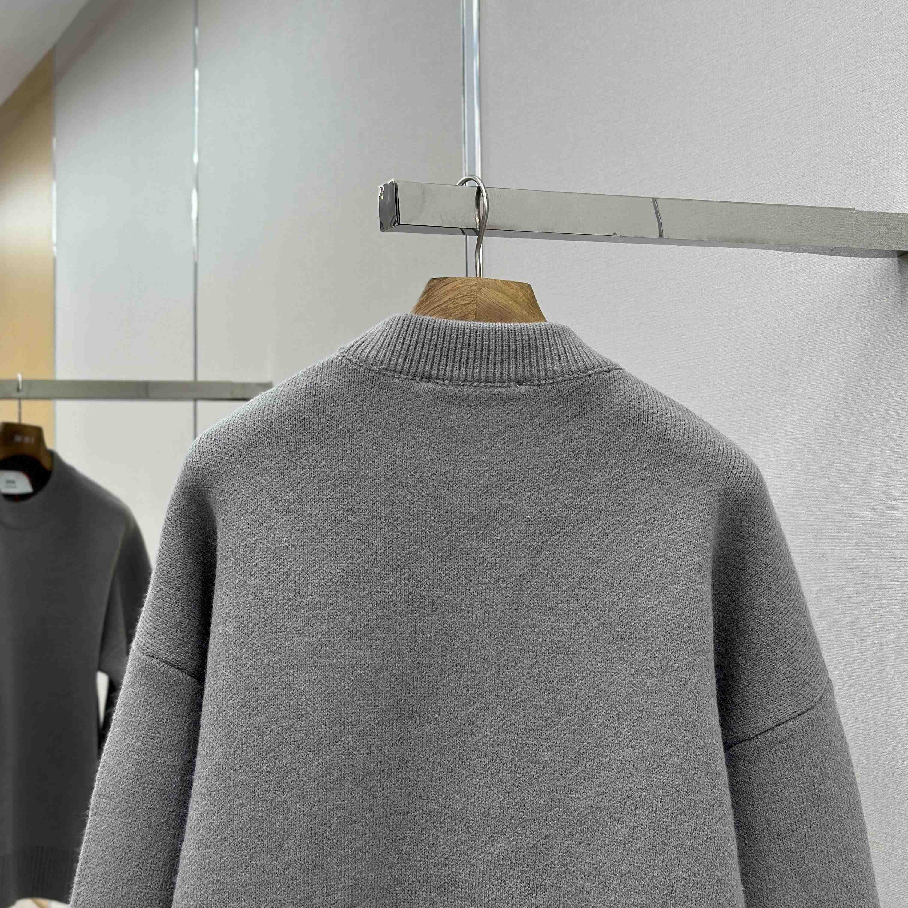 AMI Paris Grey Alpaca Ami De Coeur Crewneck Sweater  - FashionPlug