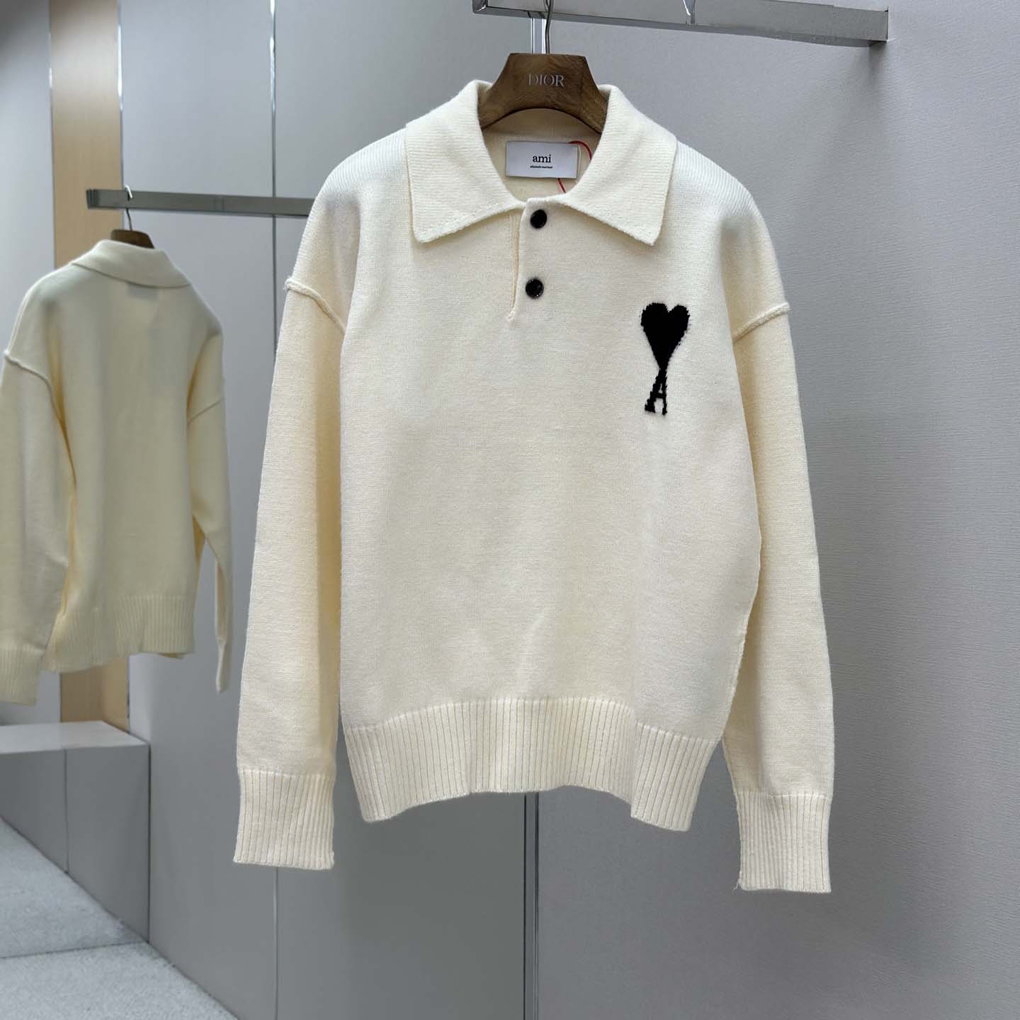 AMI Paris White Wool Ami De Coeur Polo - FashionPlug