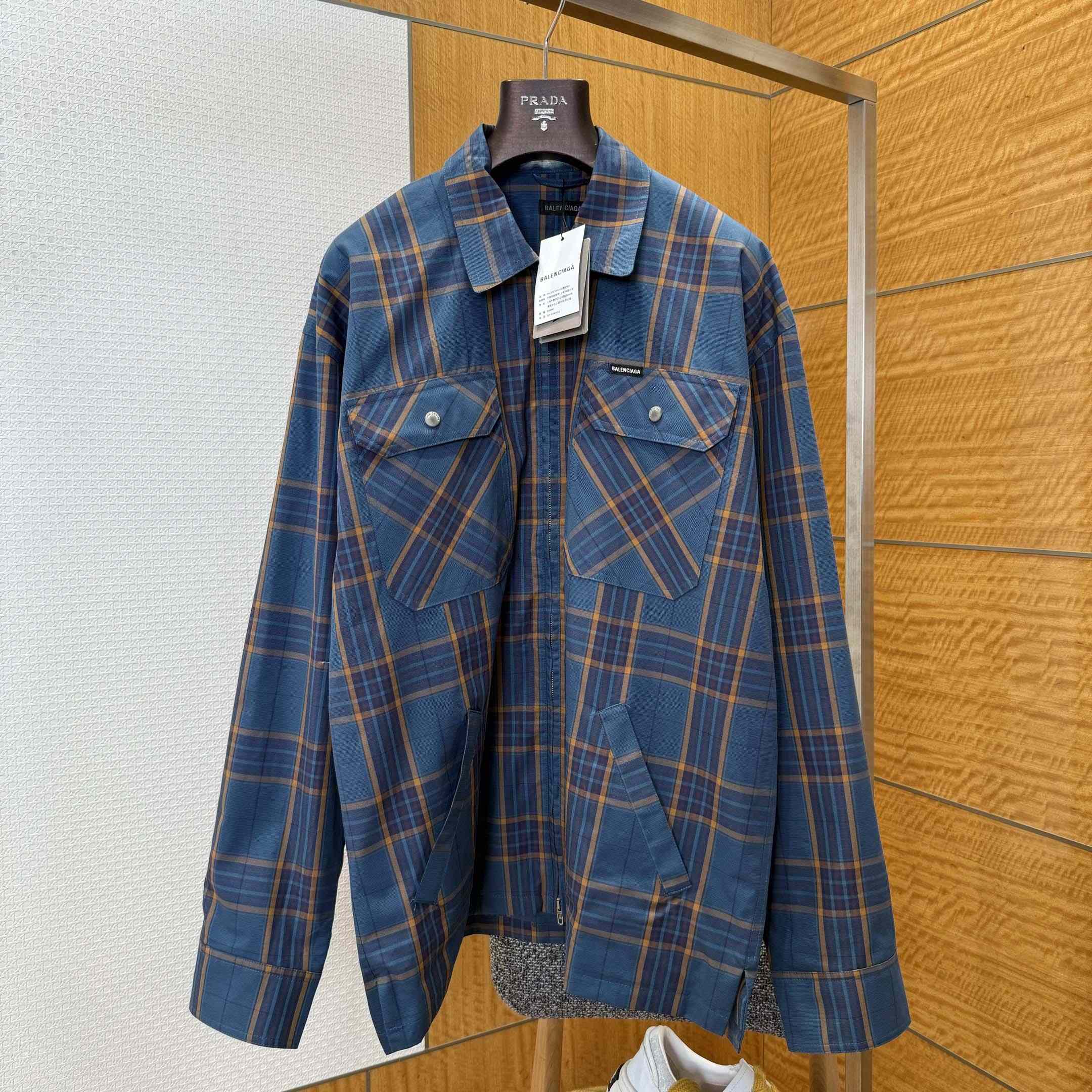 Balenciaga Zip-Up Shirt In Blue And Orange - FashionPlug