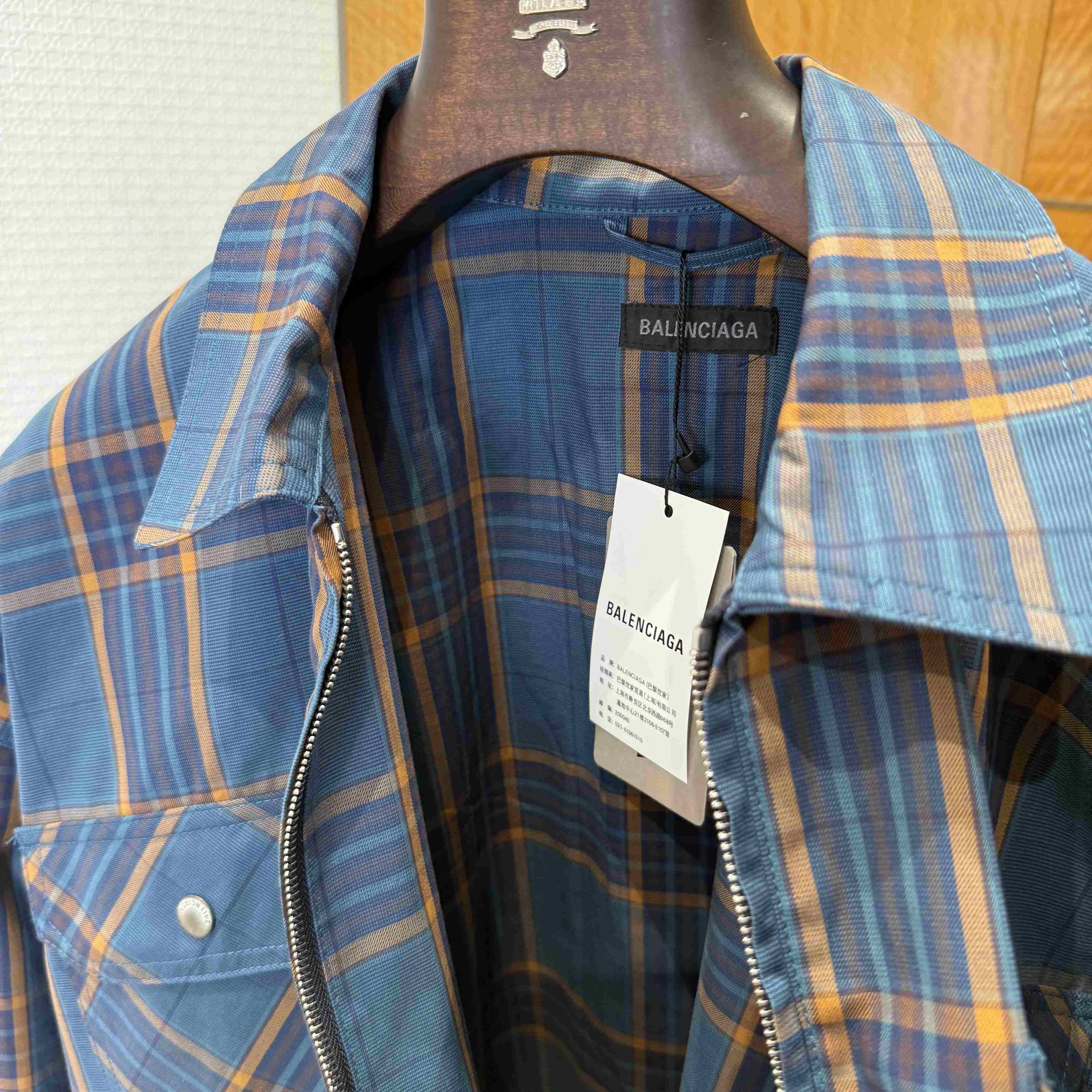 Balenciaga Zip-Up Shirt In Blue And Orange - FashionPlug