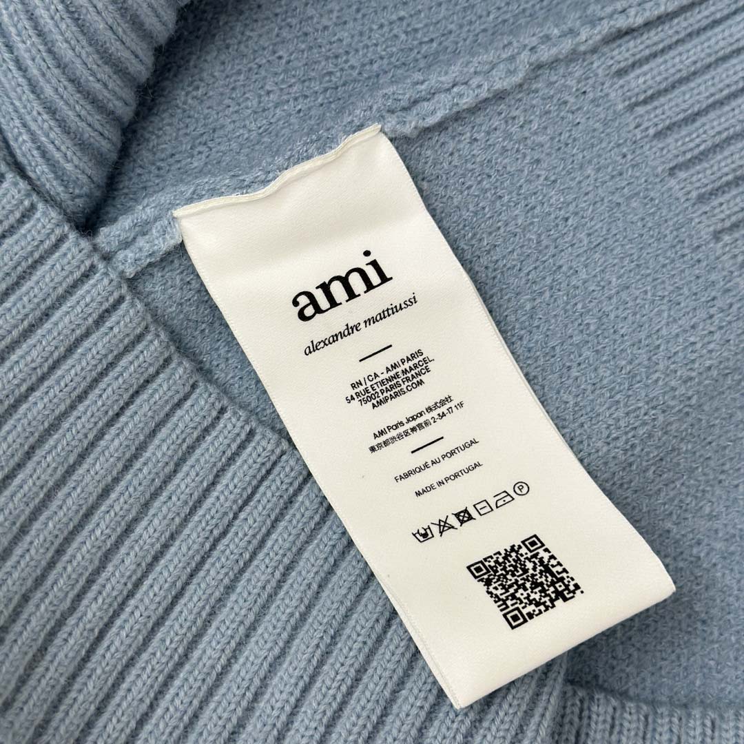 AMI Paris Blue Alpaca Ami De Coeur Crewneck Sweater  - FashionPlug