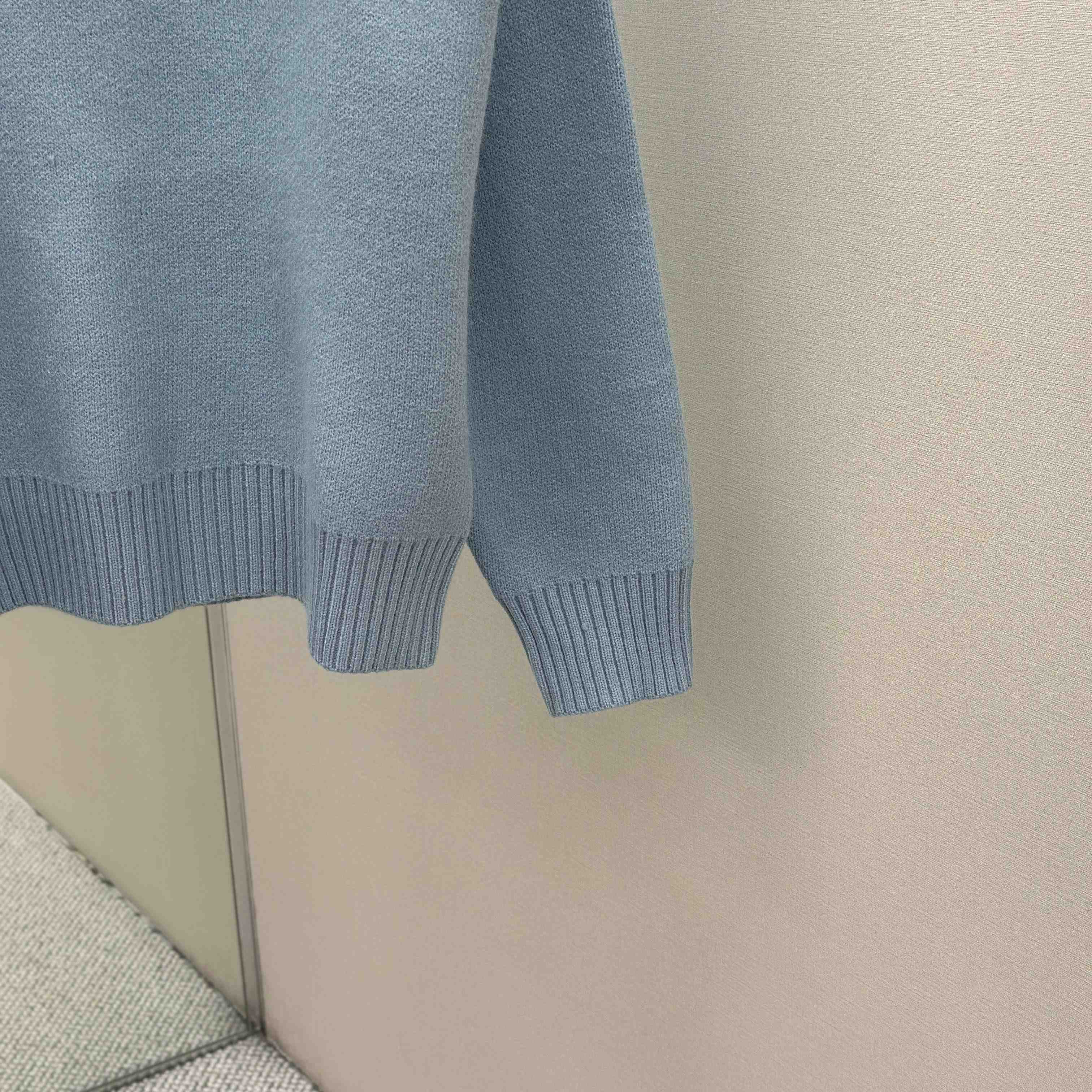 AMI Paris Blue Alpaca Ami De Coeur Crewneck Sweater  - FashionPlug