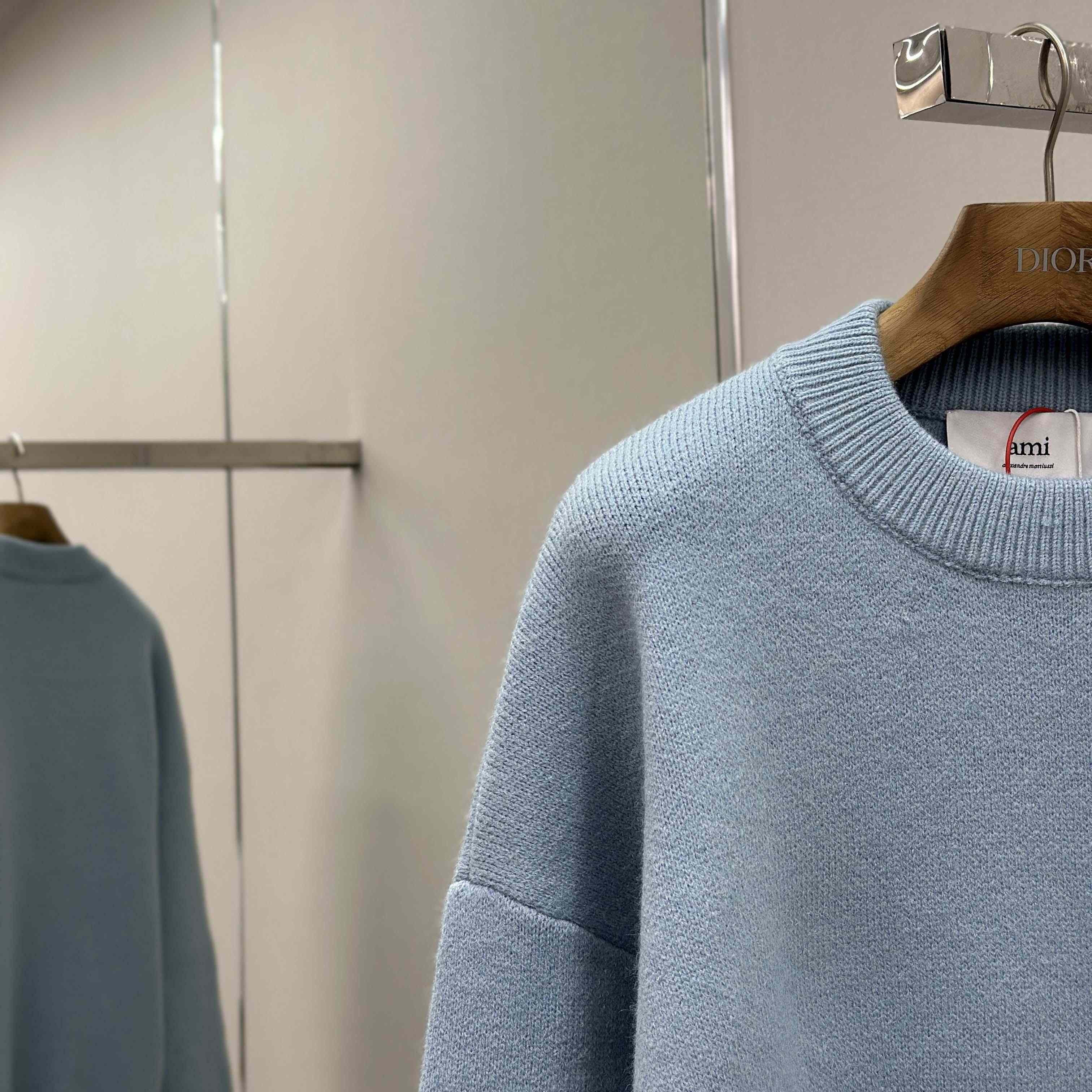 AMI Paris Blue Alpaca Ami De Coeur Crewneck Sweater  - FashionPlug