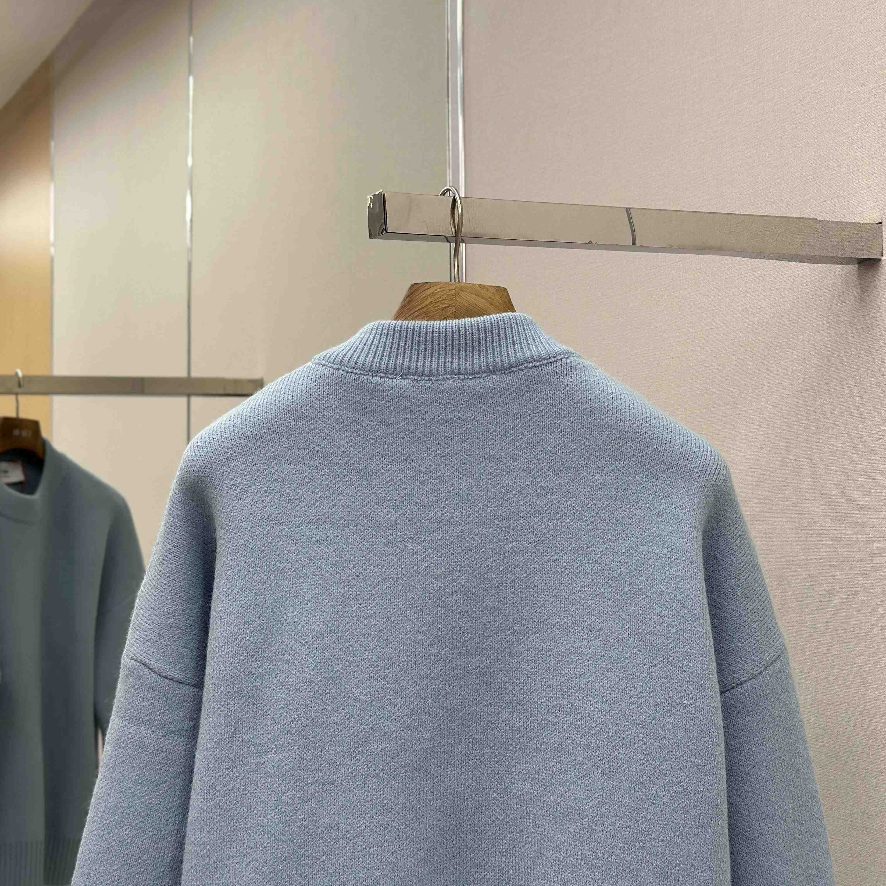 AMI Paris Blue Alpaca Ami De Coeur Crewneck Sweater  - FashionPlug