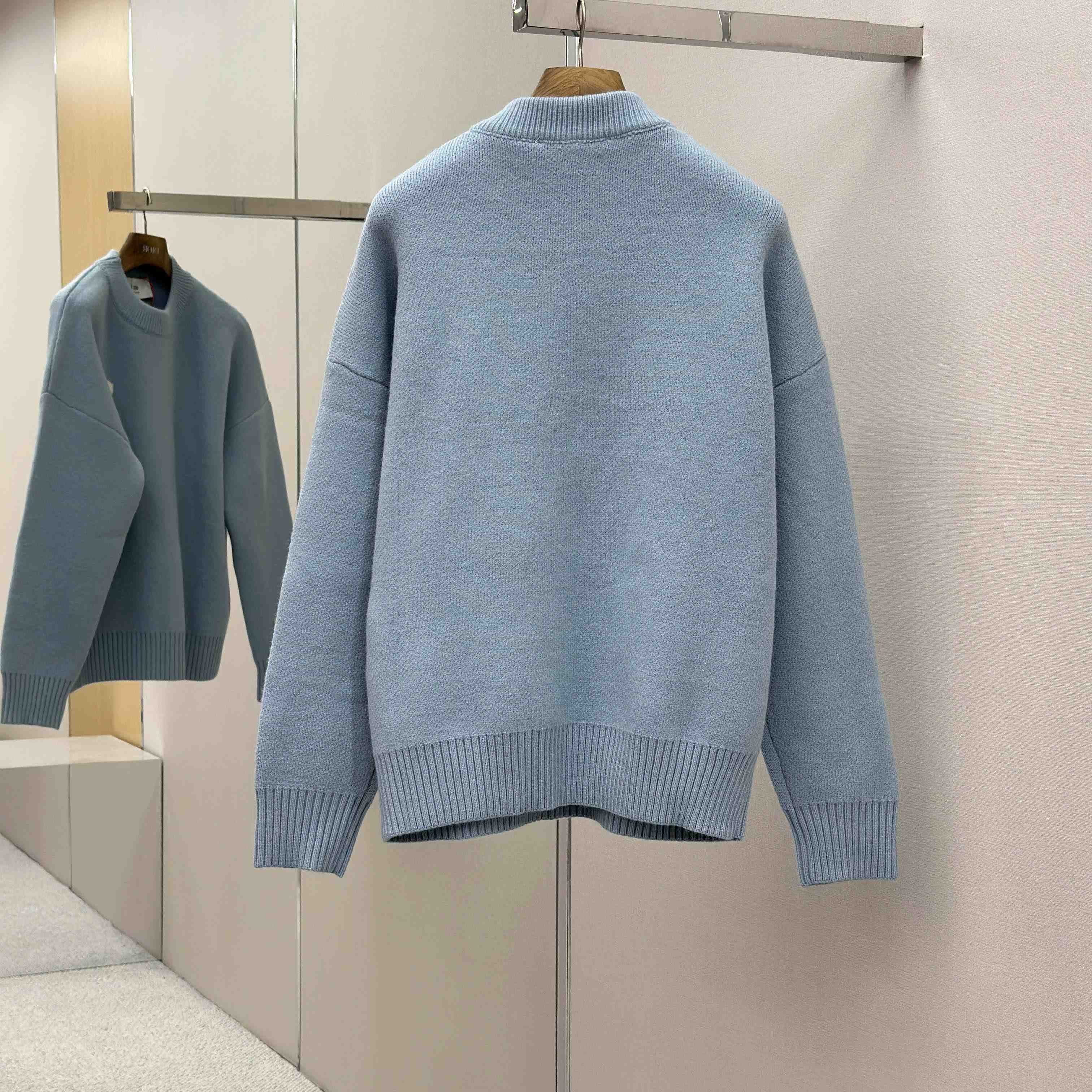 AMI Paris Blue Alpaca Ami De Coeur Crewneck Sweater  - FashionPlug