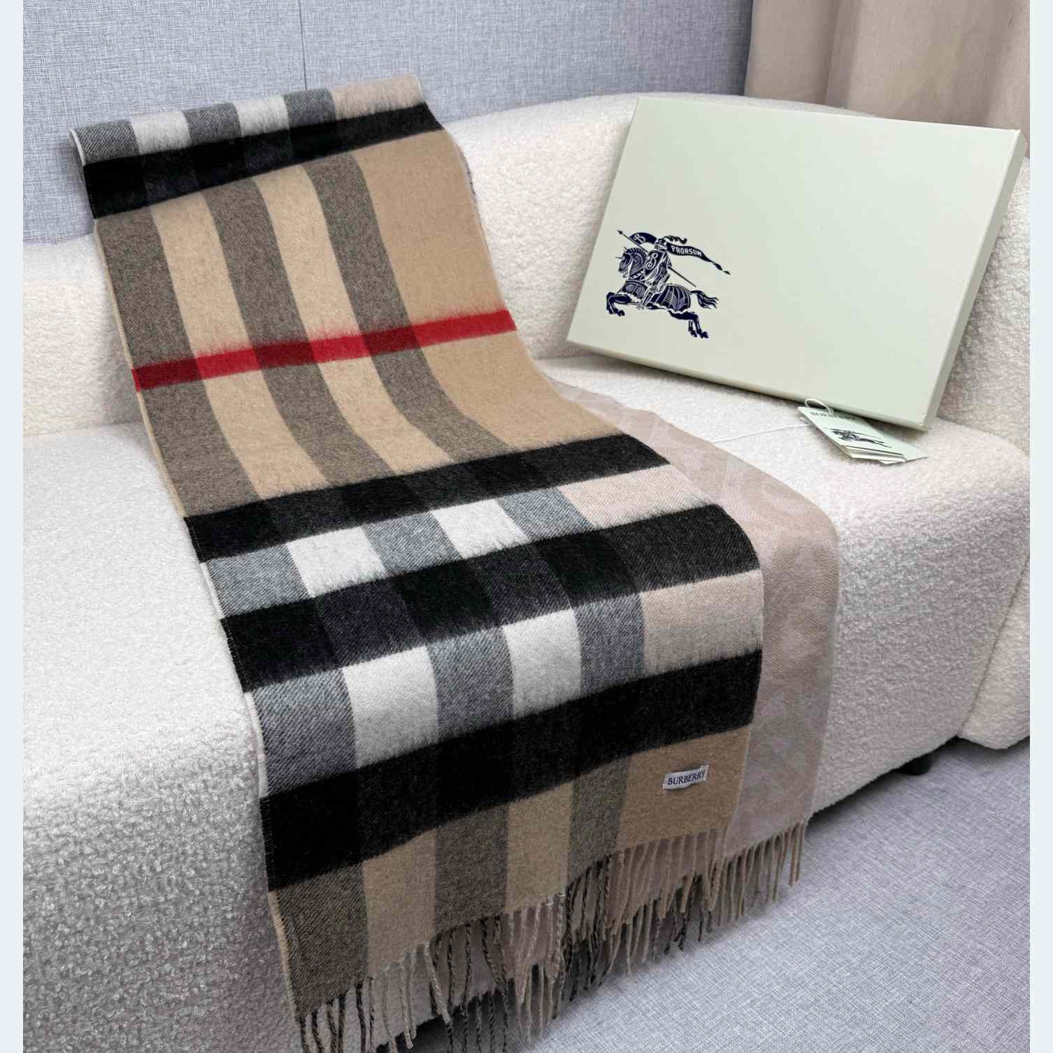 Burberry Reversible Check And Monogram Cashmere Scarf  - FashionPlug
