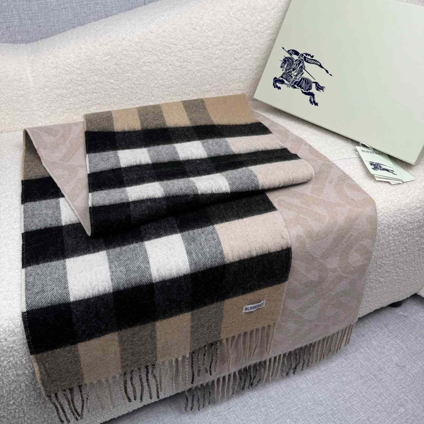Burberry Reversible Check And Monogram Cashmere Scarf  - FashionPlug