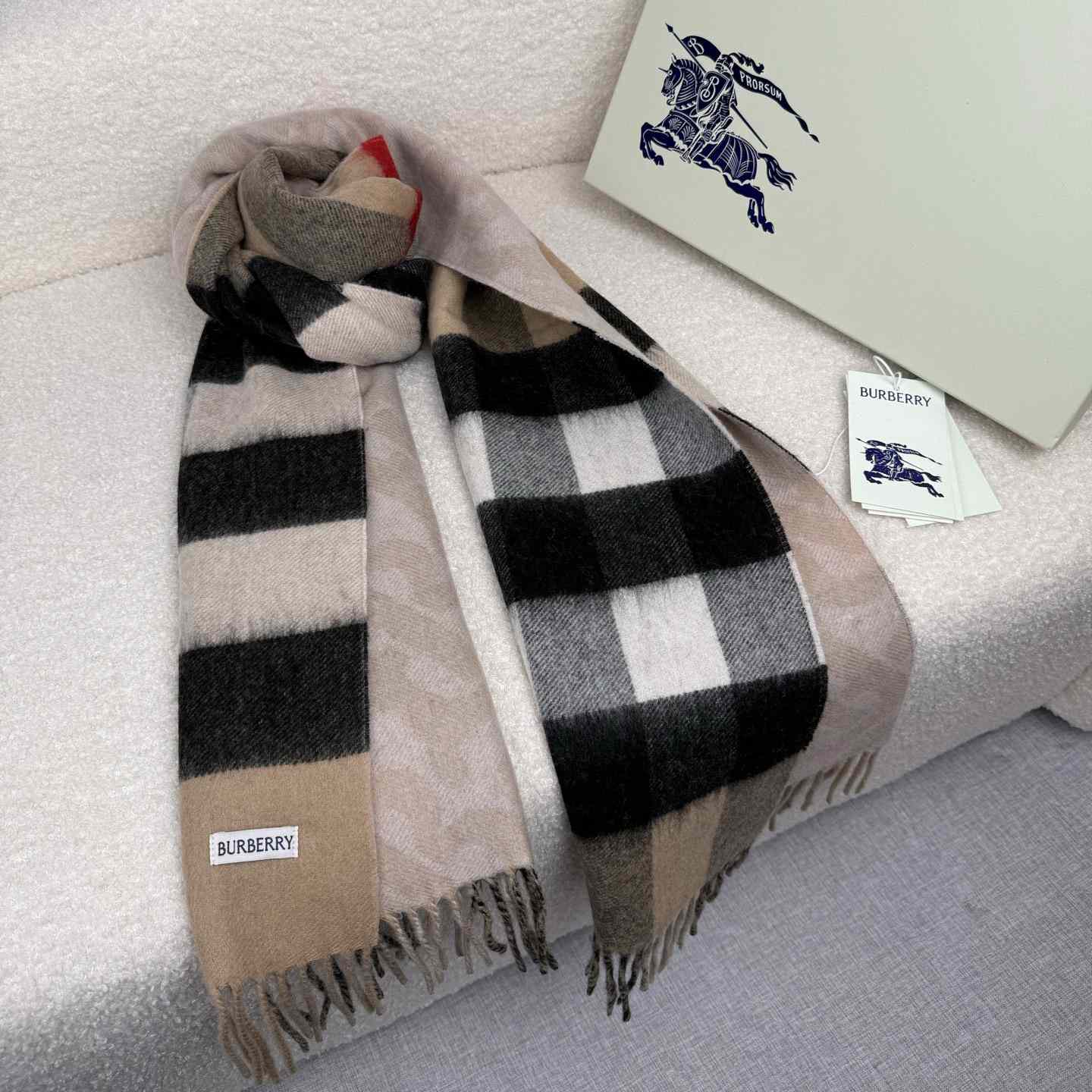 Burberry Reversible Check And Monogram Cashmere Scarf  - FashionPlug