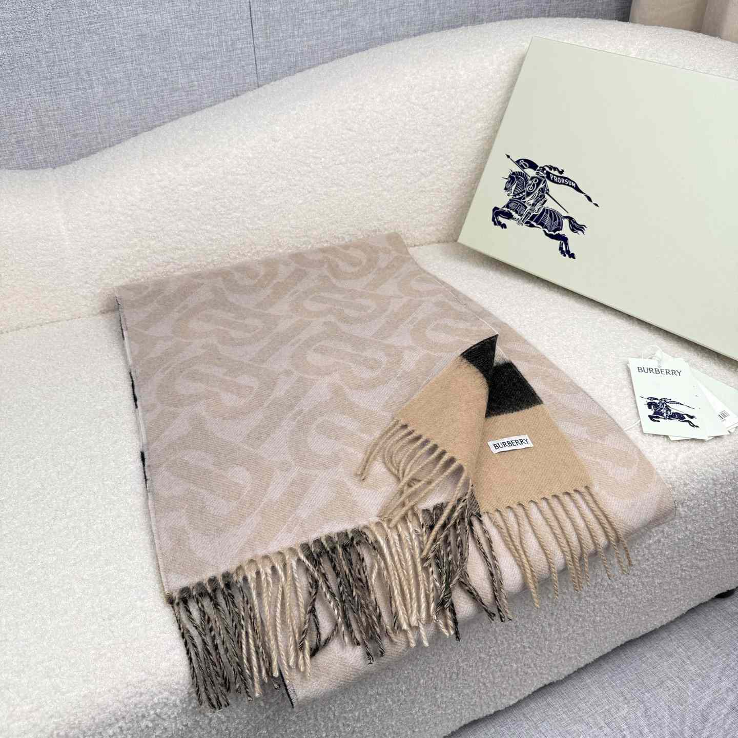 Burberry Reversible Check And Monogram Cashmere Scarf  - FashionPlug