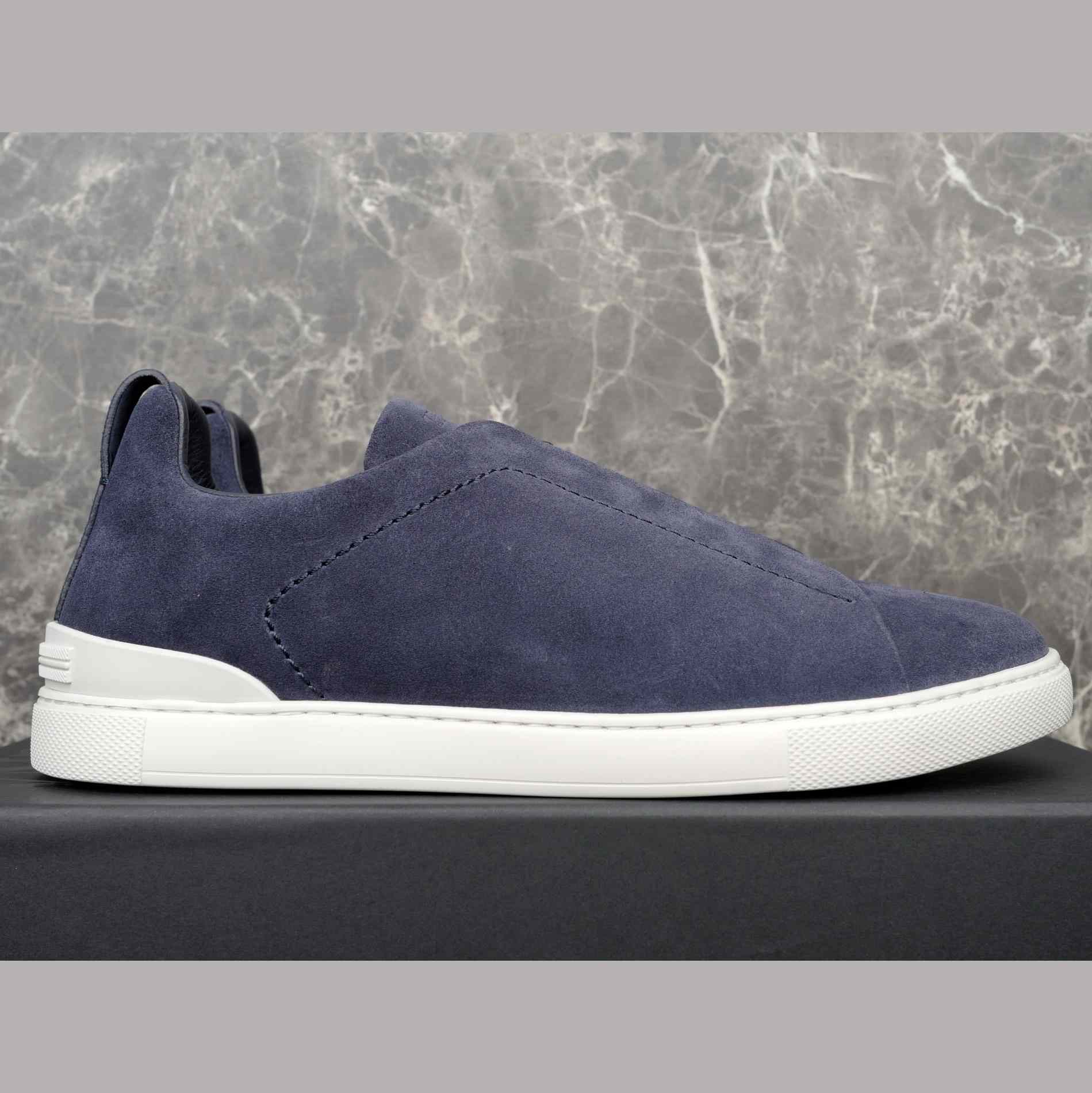 Zegna Utility Blue suede Triple Stitch™ Sneakers - FashionPlug