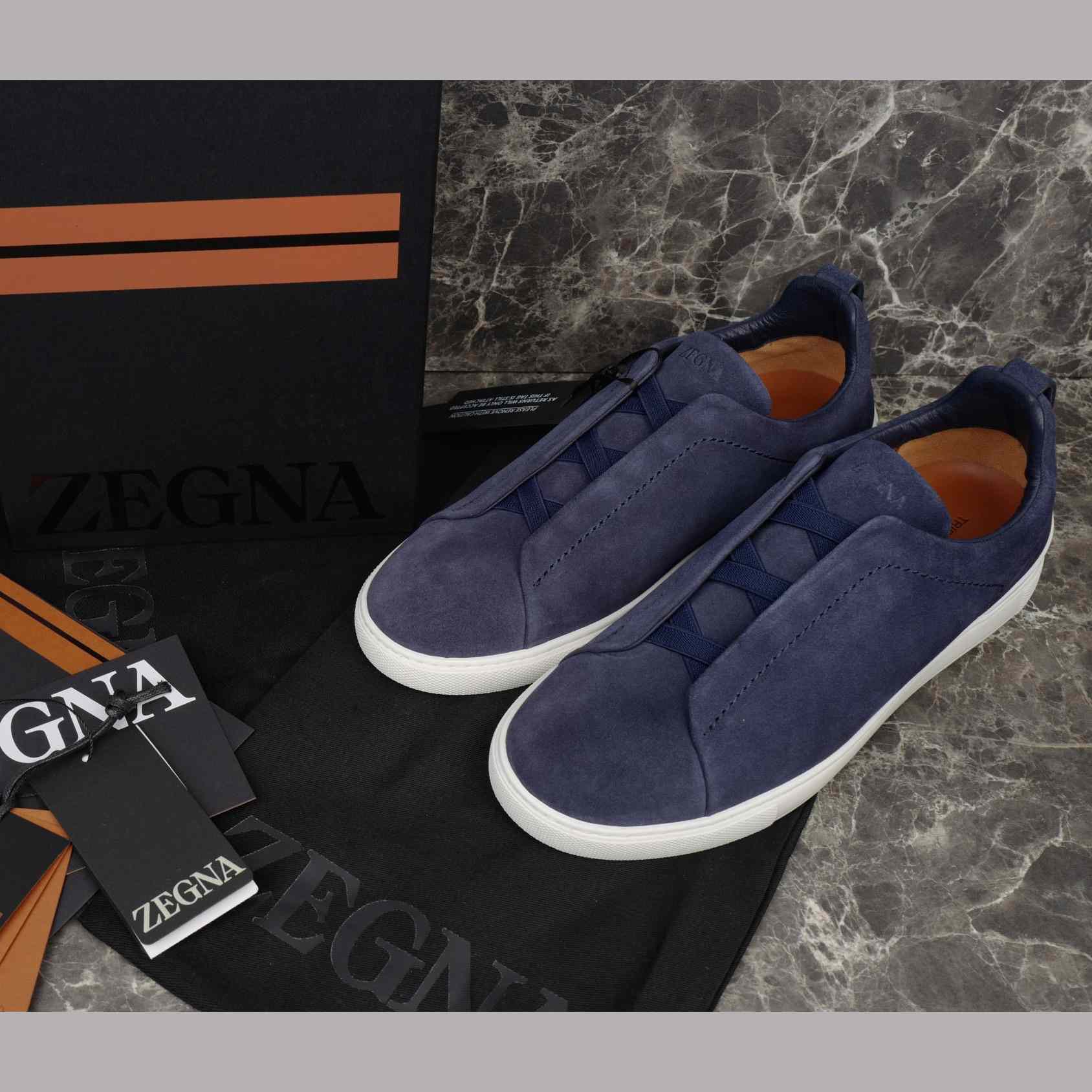 Zegna Utility Blue suede Triple Stitch™ Sneakers - FashionPlug
