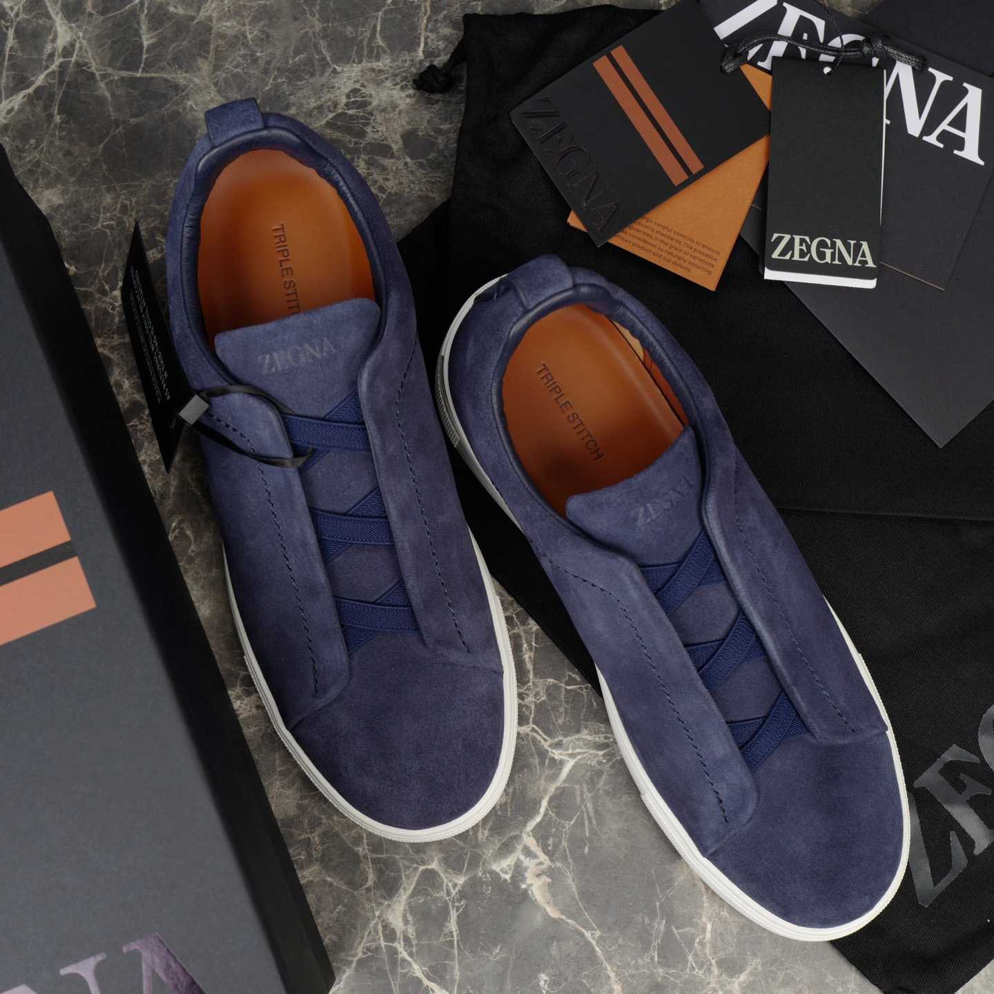 Zegna Utility Blue suede Triple Stitch™ Sneakers - FashionPlug
