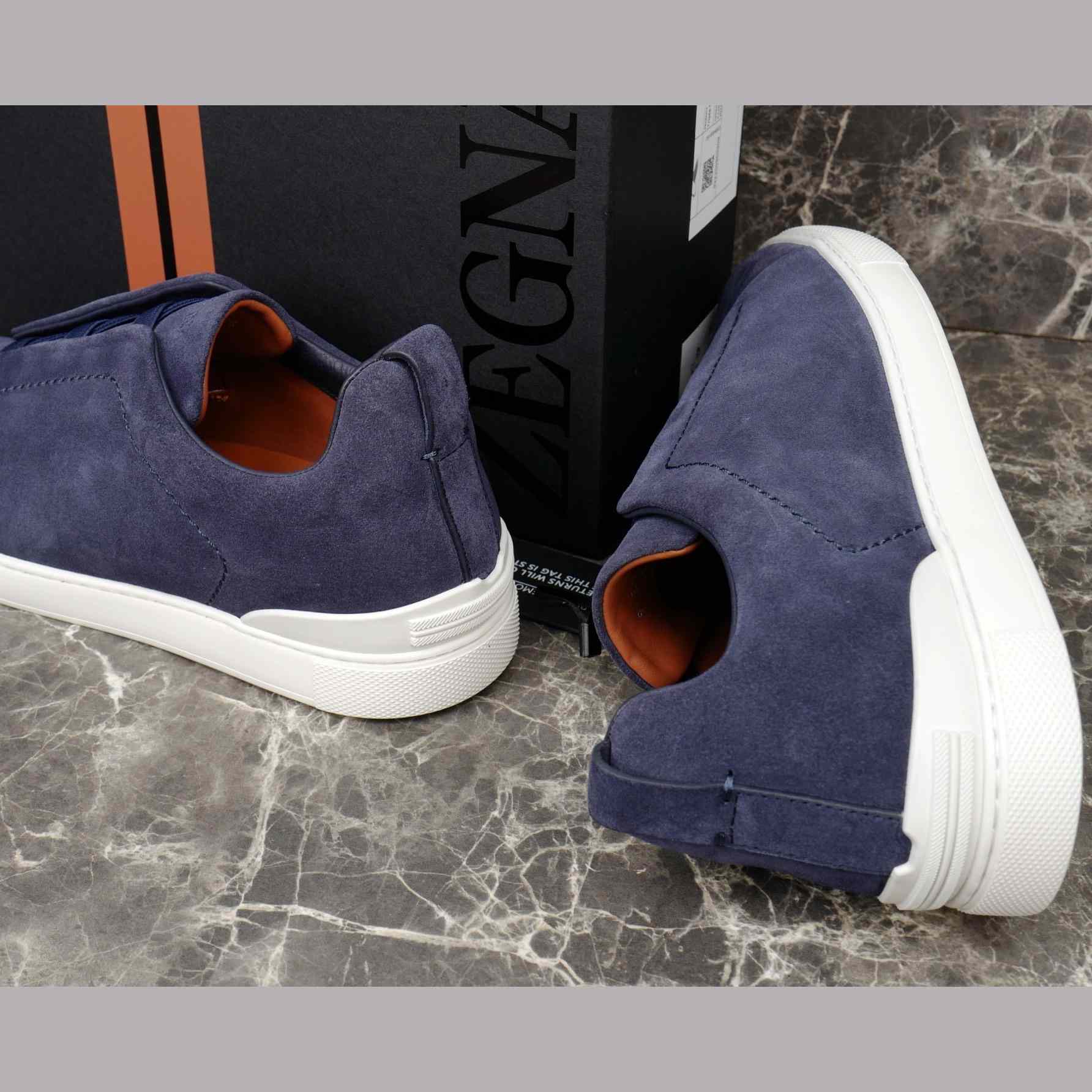Zegna Utility Blue suede Triple Stitch™ Sneakers - FashionPlug
