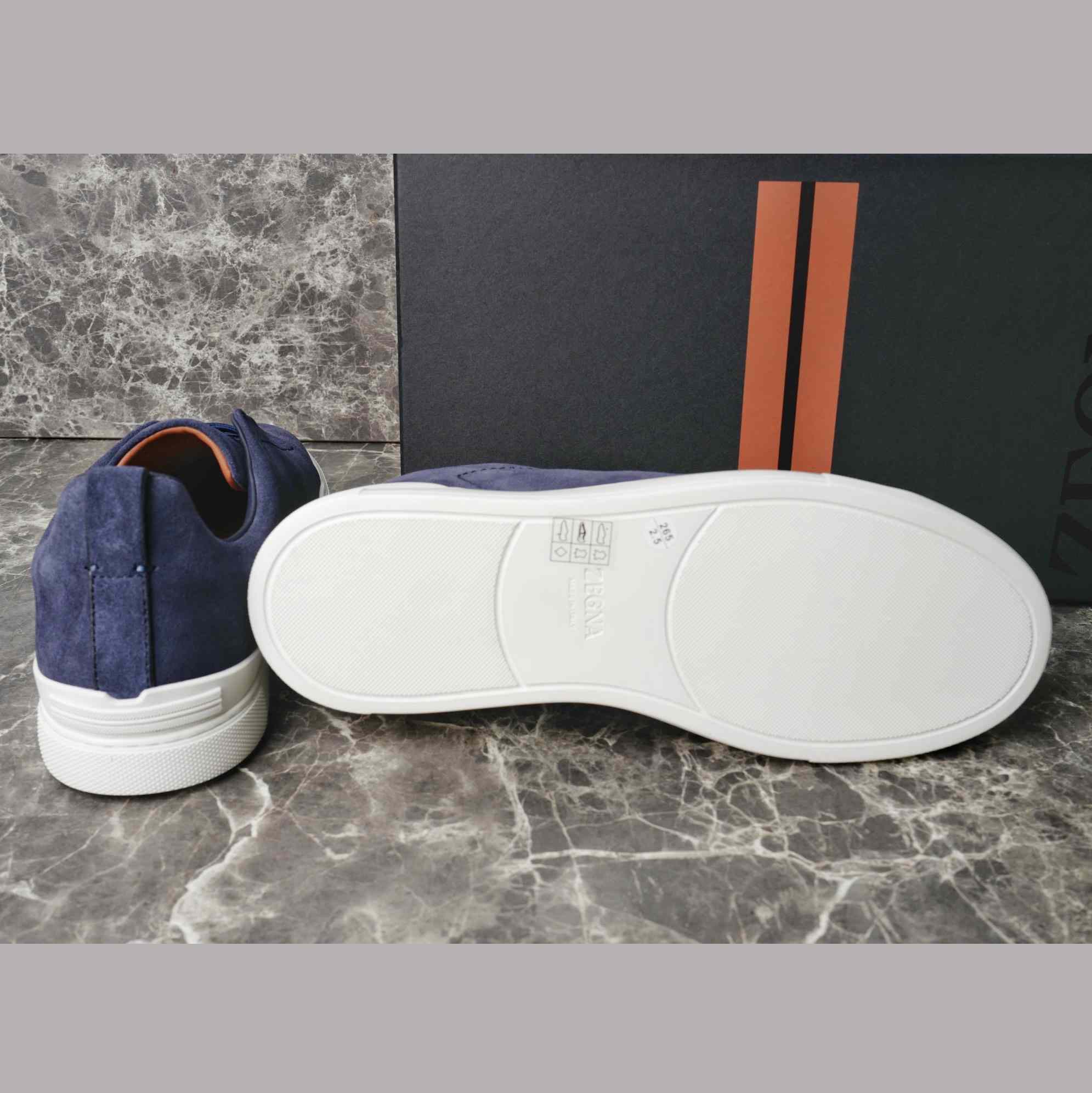 Zegna Utility Blue suede Triple Stitch™ Sneakers - FashionPlug
