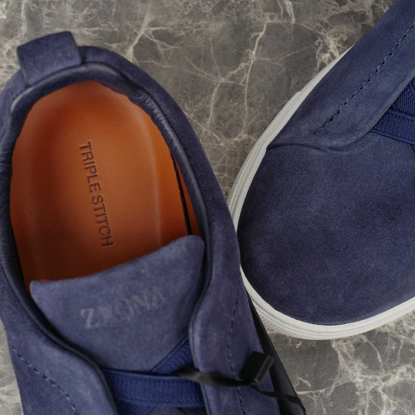 Zegna Utility Blue suede Triple Stitch™ Sneakers - FashionPlug