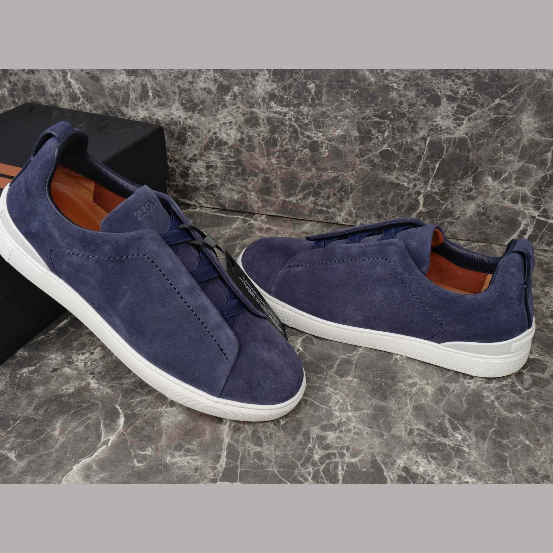 Zegna Utility Blue suede Triple Stitch™ Sneakers - FashionPlug