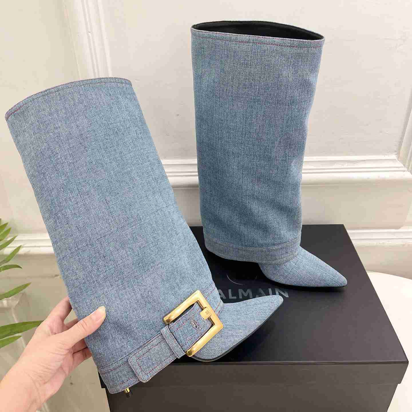 Balmain Anthem Denim Boots - FashionPlug