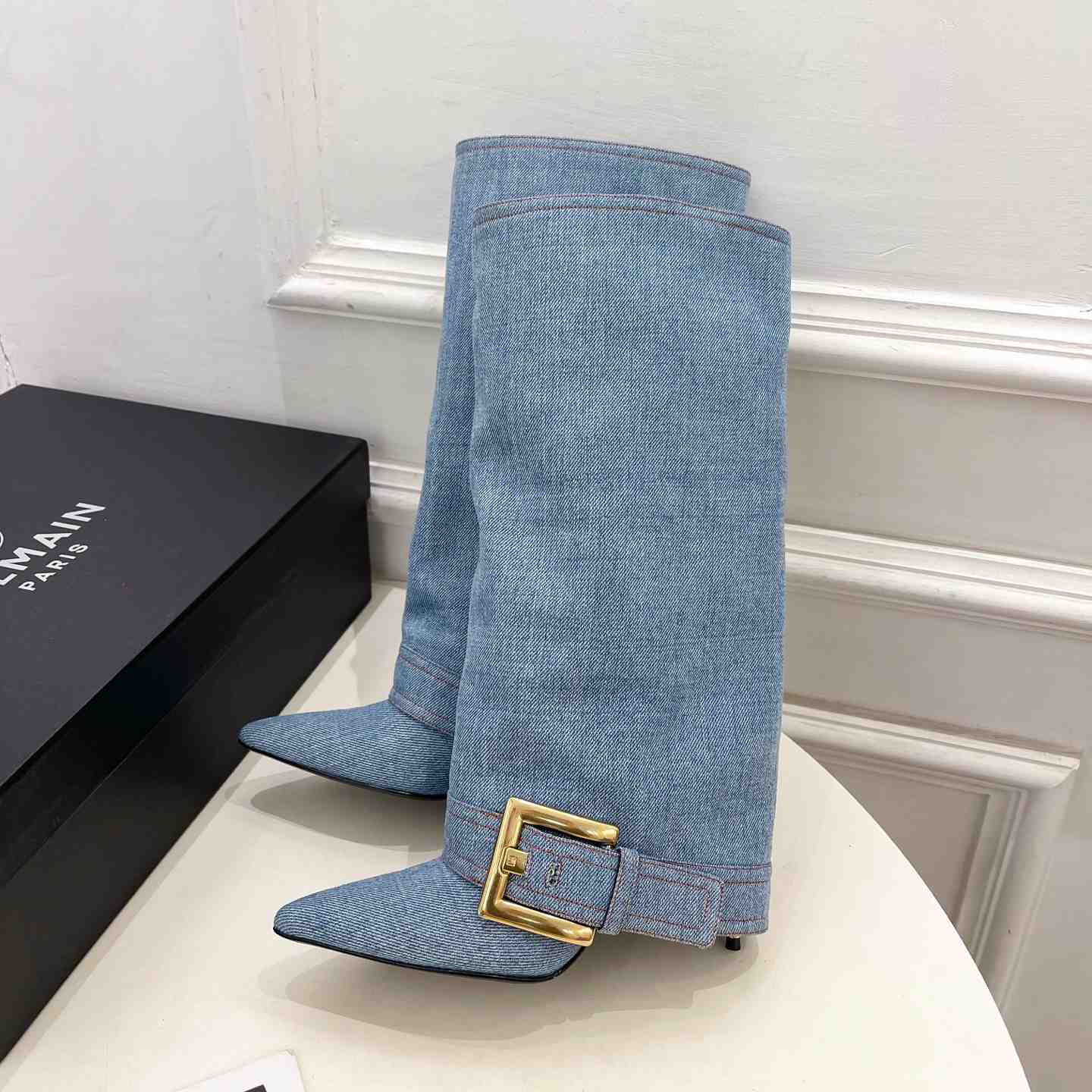 Balmain Anthem Denim Boots - FashionPlug