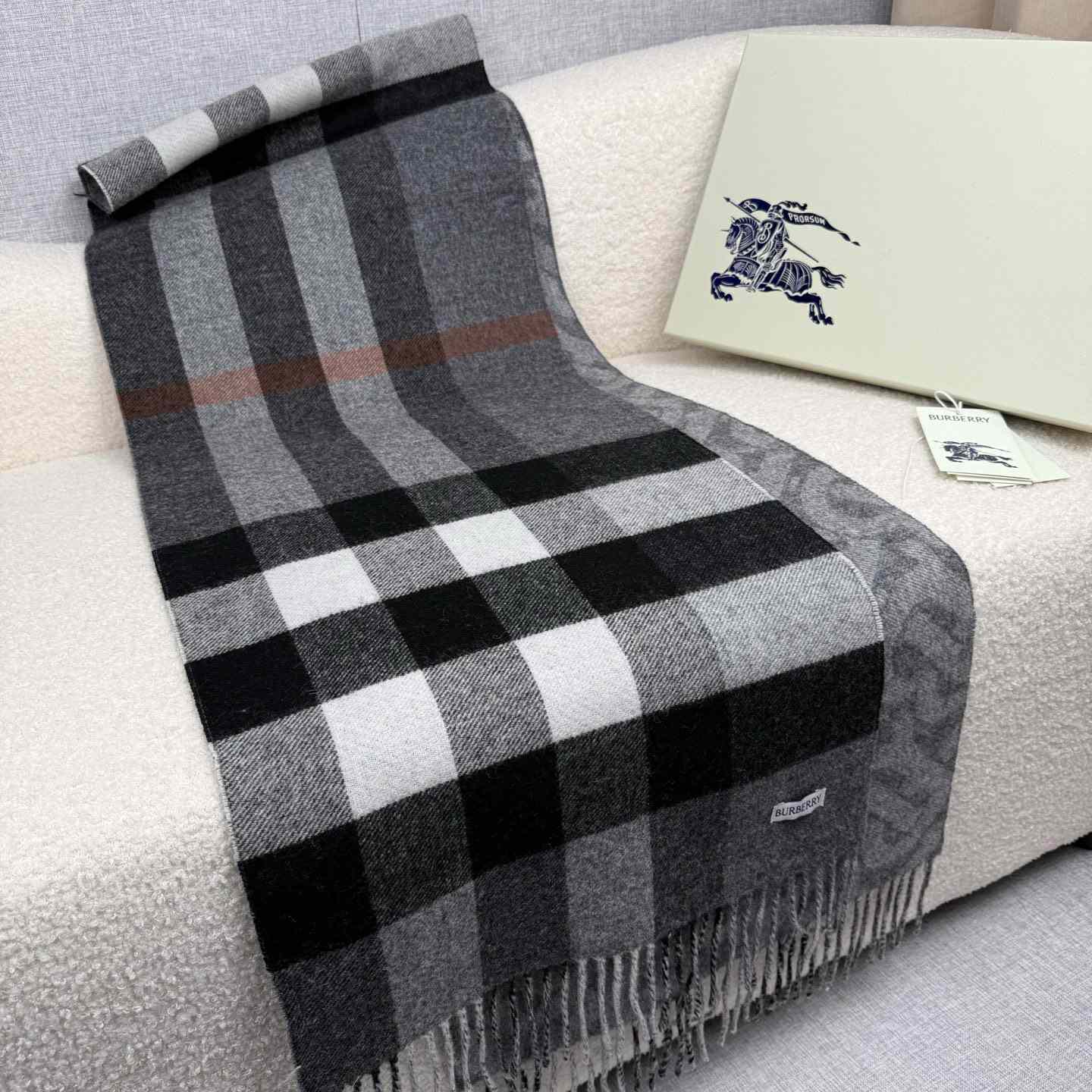 Burberry Reversible Check And Monogram Cashmere Scarf  - FashionPlug