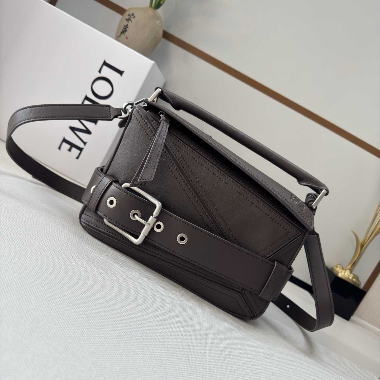 Loewe Small Puzzle Biker Bag In Shiny Calfskin - FashionPlug