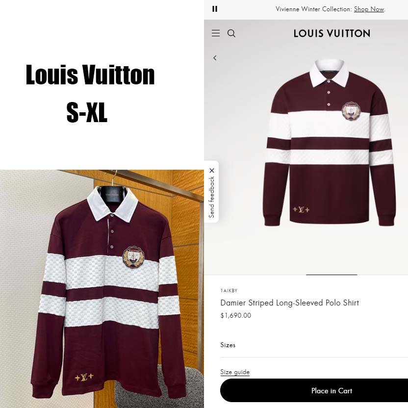 Louis Vuitton Damier Striped Long-Sleeved Polo Shirt   1AIKBY - FashionPlug